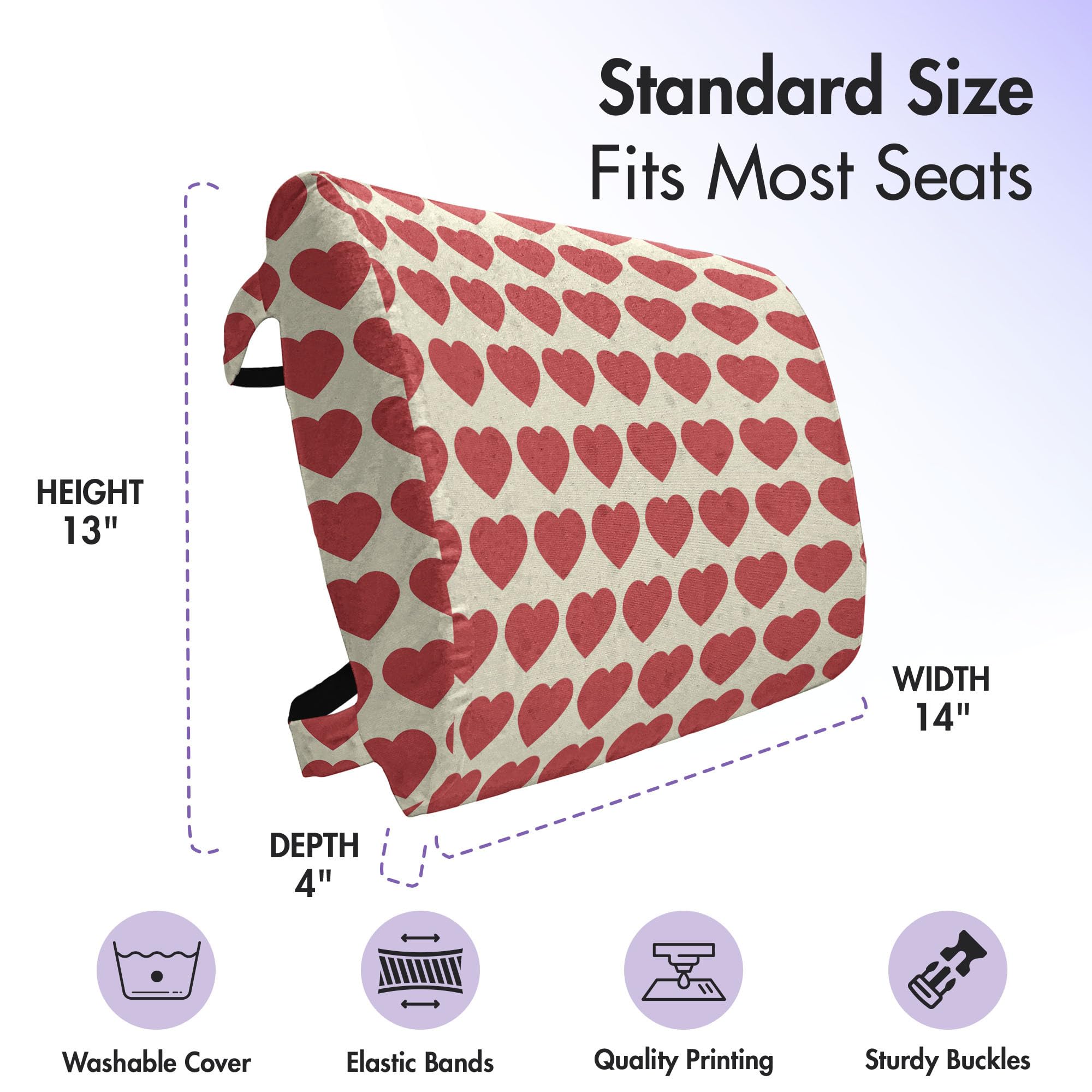 Ambesonne Valentine Lumbar Support Pillow - Red Heart Tile Pattern Romantic Love Theme - High Density Foam for Office & Car Seats - 14x13 Inches - Ivory Dark Coral - Perfect for Home Decor, Couples Gifts & Back Pain Relief