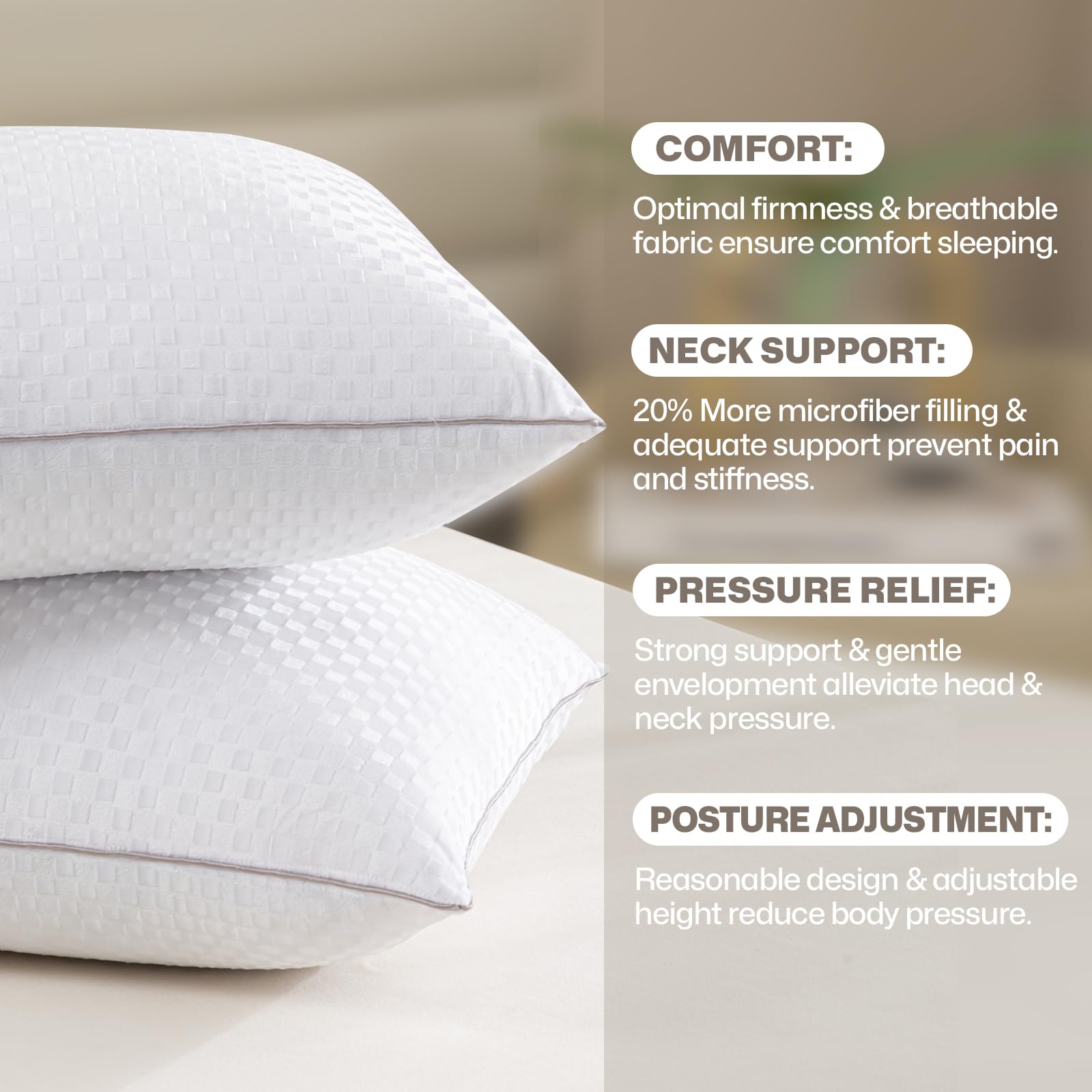 Lavisun King Size Pillows Set of 2 - Ultra Soft & Supportive Down Alternative Bed Pillows, Adjustable Height for Back, Stomach & Side Sleepers (20x36 Inches) - Perfect for Home, Hotel & Travel Use