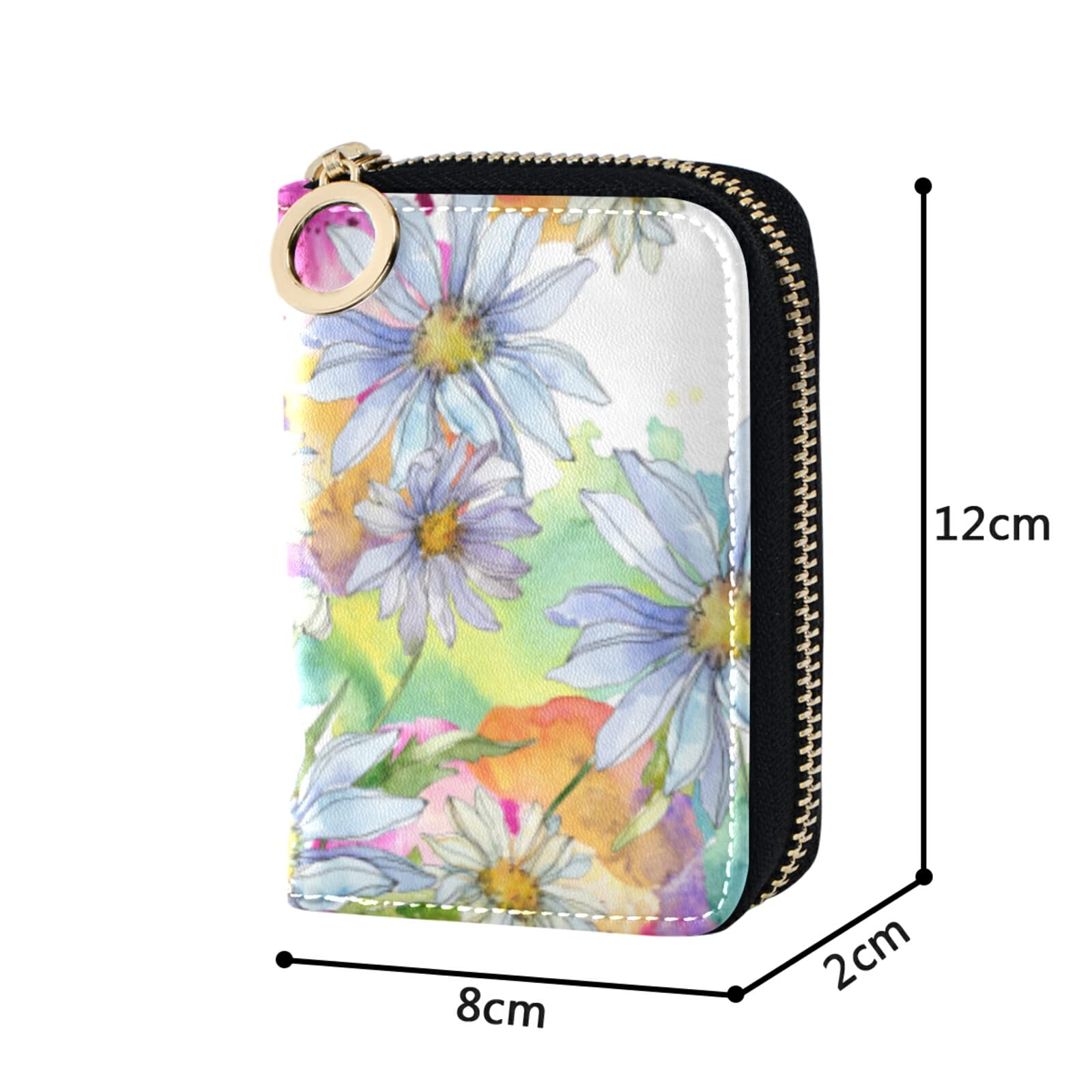 JUNZAN RFID Blocking Zipper Credit Card Holder - Floral Daisy Design ID Card Wallet for Men & Women | Perfect for Travel, Work & Everyday Use