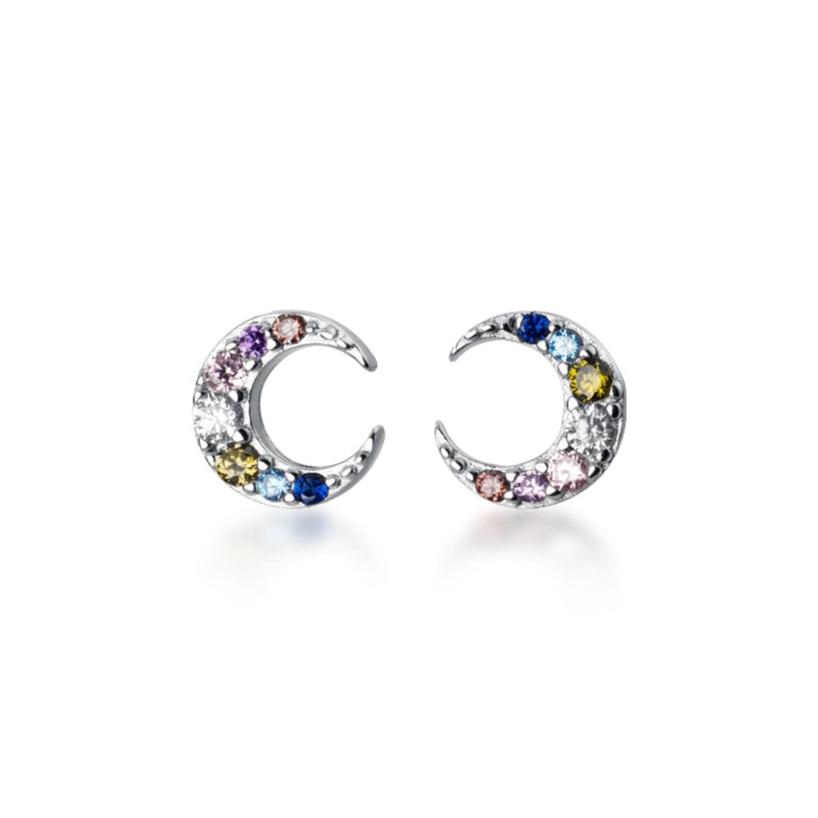 YNAHWT 925 Sterling Silver Moon Stud Earrings for Women - Small Elegant Colorful Jewelry | Perfect for Everyday Wear, Gift Giving & Special Occasions