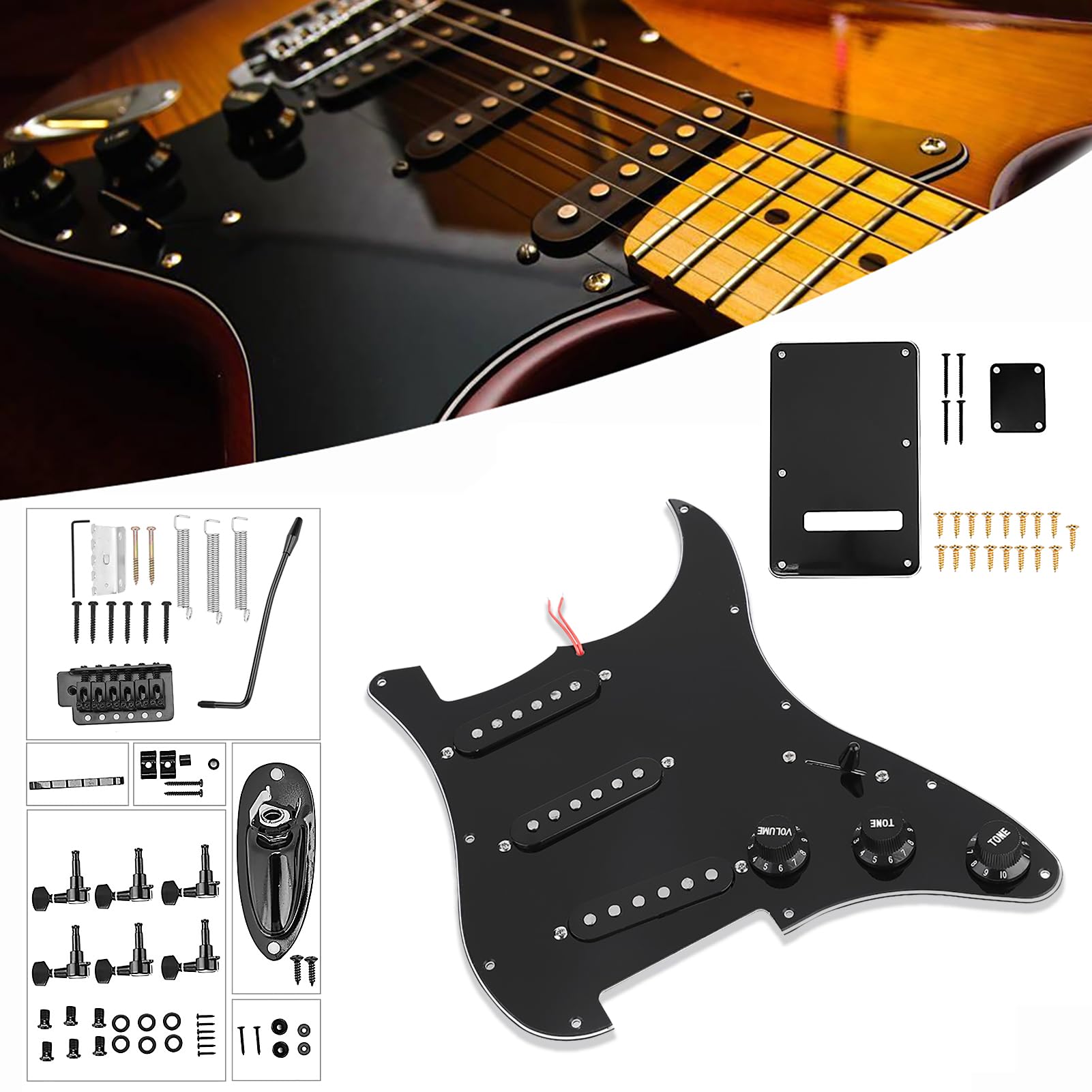 Electric Guitar Hardware Kit - 1 Set DIY Repair Parts for ST Style Guitars | Includes Pickguard, Back Cover & Bridge System | Perfect for Guitar Maintenance, Upgrades & Custom Builds