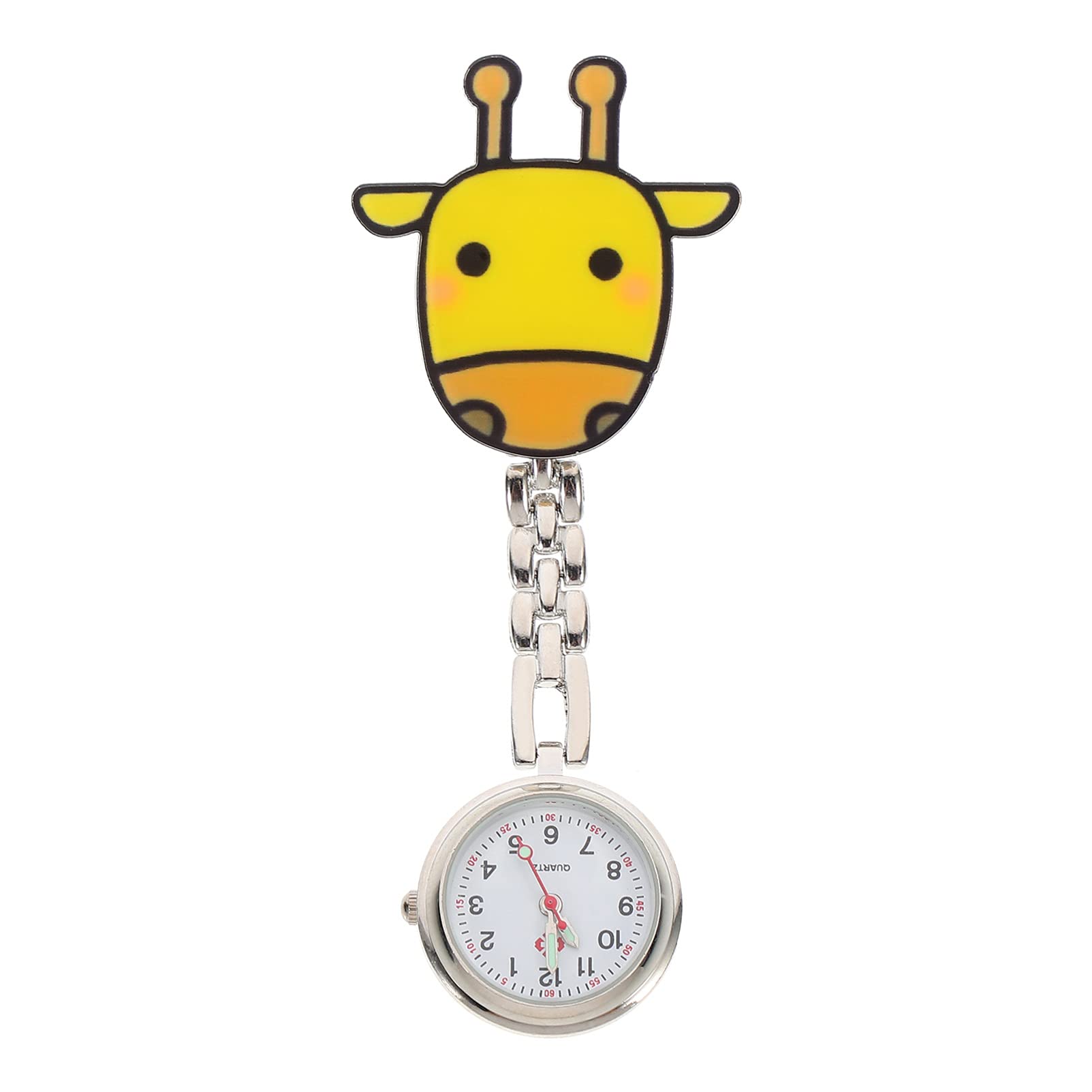POPETPOP Clip On Nurse Watch for Women - Cute Cartoon Giraffe Pattern Lapel Pocket Watch with Quartz Movement | Perfect Gift for Nurses, Doctors & Medical Professionals | Ideal for Hospital Shifts, Clinical Work & Healthcare Settings