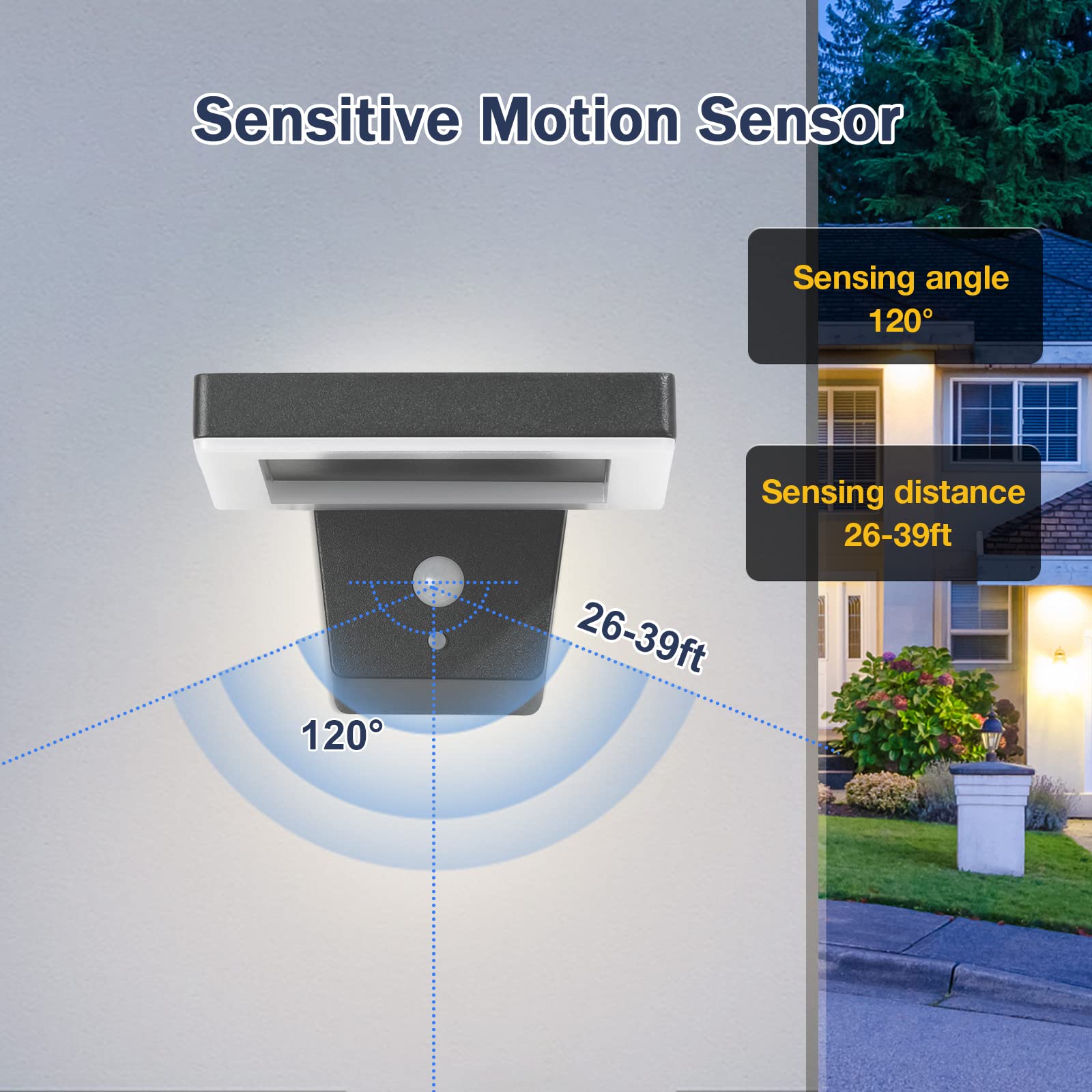 Lustrlach Solar Motion Sensor Outdoor Wall Light - Black LED Waterproof Wireless Solar Sconce for Porch, Patio, Garage & House - Square Modern Design - Energy Efficient Dusk to Dawn Lighting - Perfect for Pathway, Entryway & Backyard Security