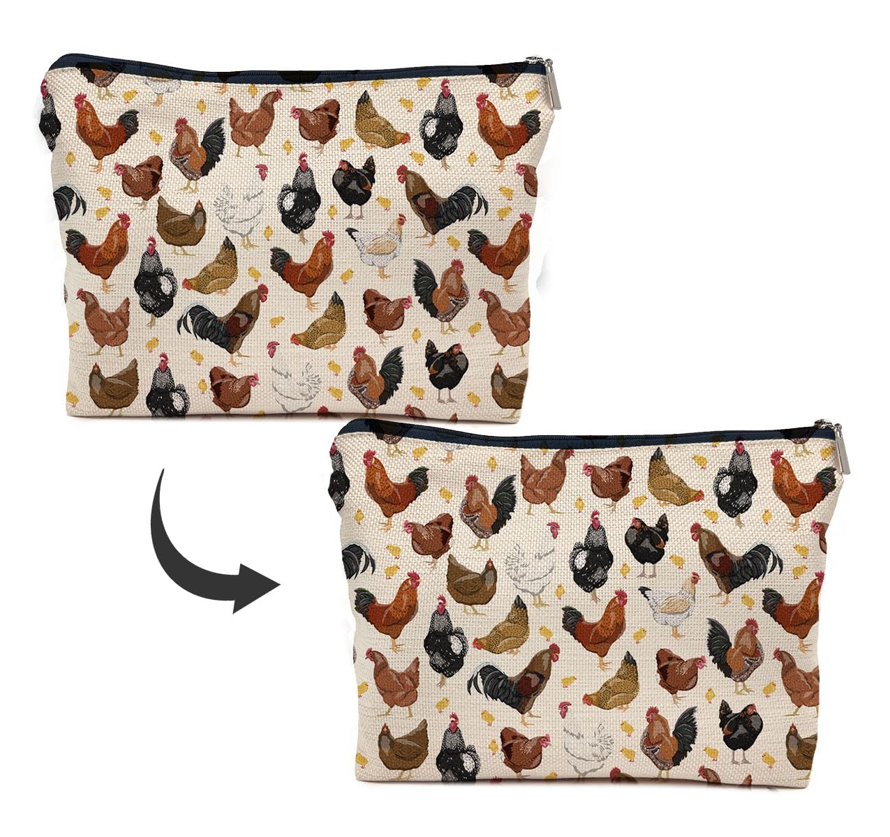 Stylish IWXYI Chicken Print Makeup Bag - Waterproof Zipper Pouch for Cosmetics, Travel Toiletry Organizer | Perfect Gift for Women & Chicken Lovers | Great for Travel, Gym, and Daily Use