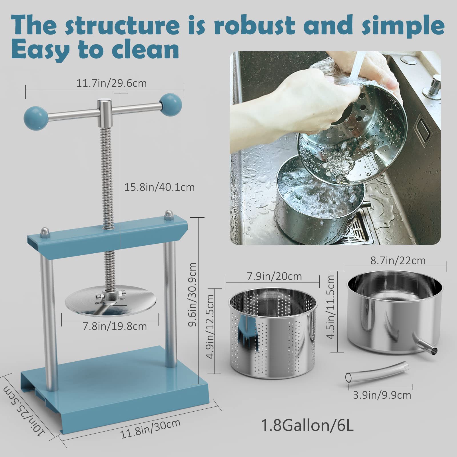 SQUEEZE Master 1.6 Gallon (6 Liter) Manual Fruit Press for Cheese, Herbs, Wine - Heavy Duty Stainless Steel with 2 Filter Bags - Perfect for Home Brewing, Juice Extraction & DIY Tinctures