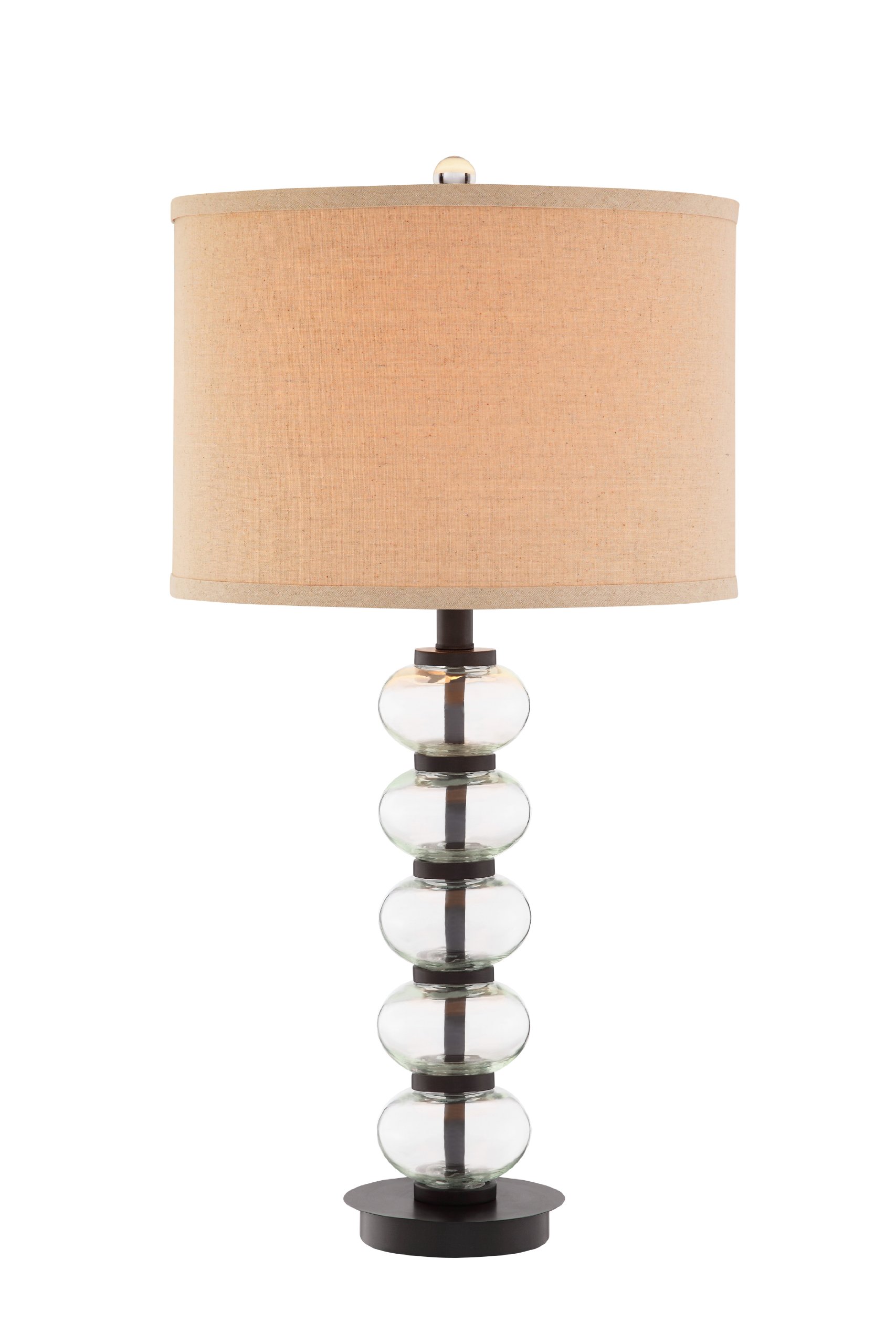 Catalina 19110-000 29-Inch 3-Way Stacked Glass Ball Table Lamp - Espresso Finish with Linen Drum Hardback Shade - Perfect for Living Room, Bedroom & Office Lighting