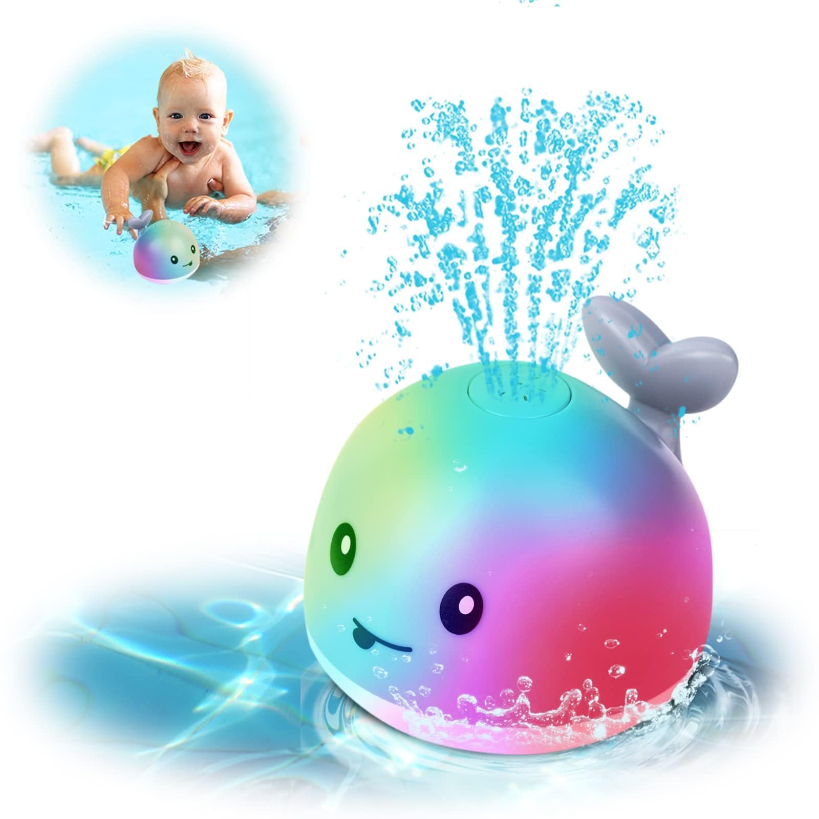 AURUZA Illuminated Baby Bath Toys - Waterproof Floating Pool Toys with LED Spray for Toddlers 3-5 Years | Safe Smooth Design for Bathtub & Swimming Fun | Perfect Sensory Bath Time Gift for Boys & Girls