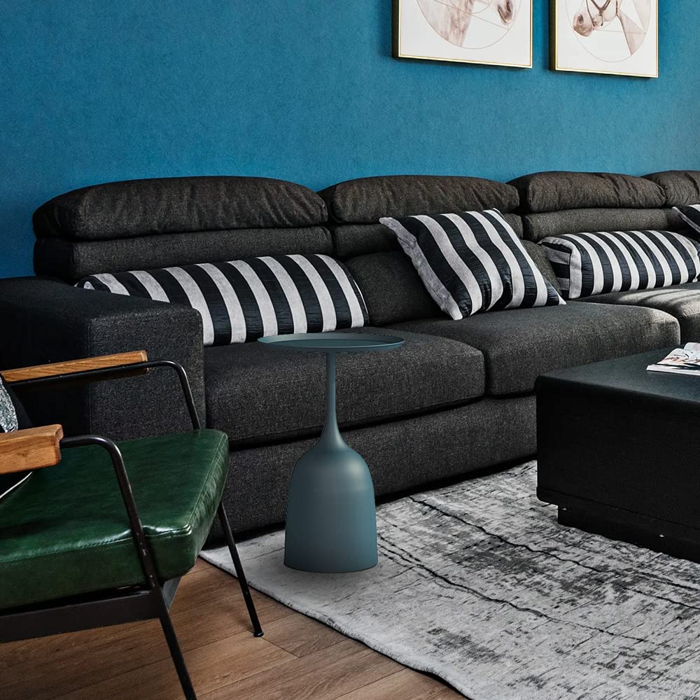 Round Metal End Table with Removable Tray - Waterproof Small Coffee Table & Sofa Side Table for Living Room, Bedroom, Balcony, Patio, Office - Dark Blue - Perfect for Coffee, Books, and Decor in Compact Spaces