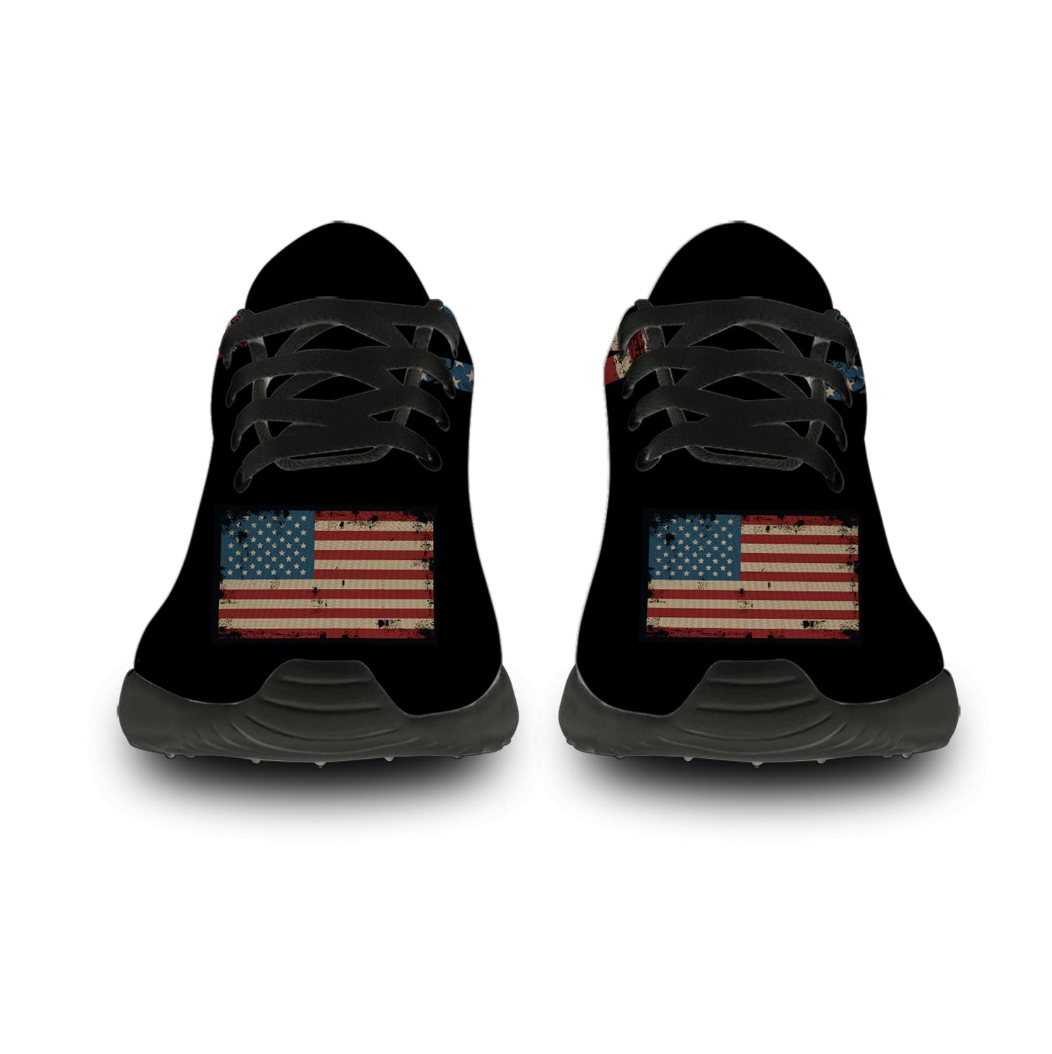 USA Flag Running Shoes for Men & Women - Patriotic American Flag Tennis Sneakers for Walking, Jogging & Casual Wear - Size 11 Men/13 Women in Black with Red & Blue Design - Perfect for 4th of July, Veterans Day & Patriotic Events