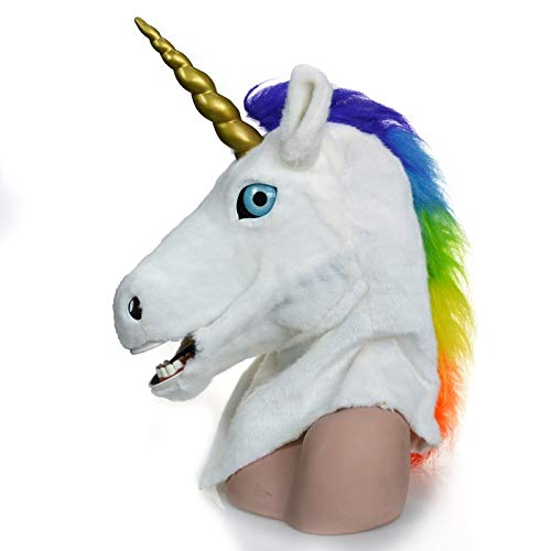 SHENGUS Unicorn Mask for Halloween Party - Moving Mouth Animal Simulation Mask, White - Perfect for Costume Parties, Carnival, Cosplay & Themed Events