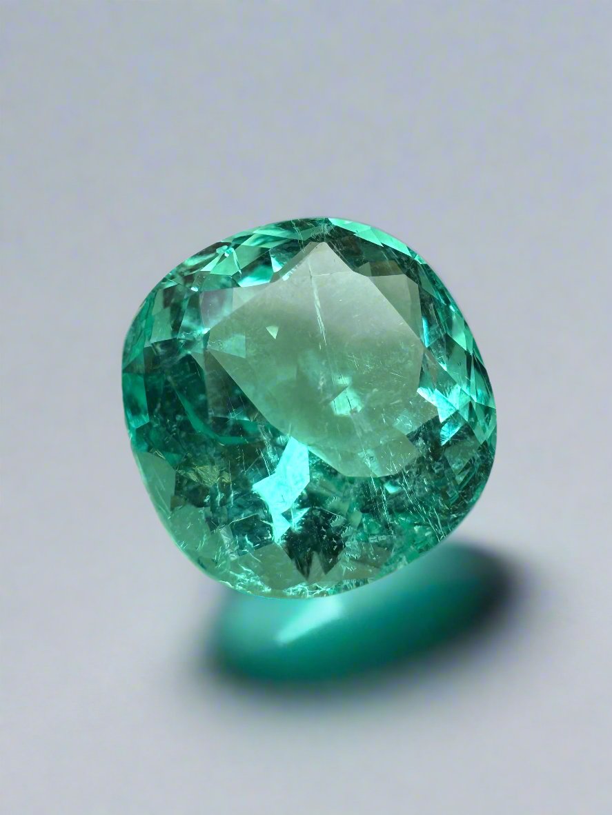 6.38 Carat 11x11mm Luminous Bluish-Green Natural Loose Colombian Emerald Cushion Cut Gemstone for Jewelry Making & Engagement Rings - Perfect for Custom Pendants, Earrings & Luxury Gifts