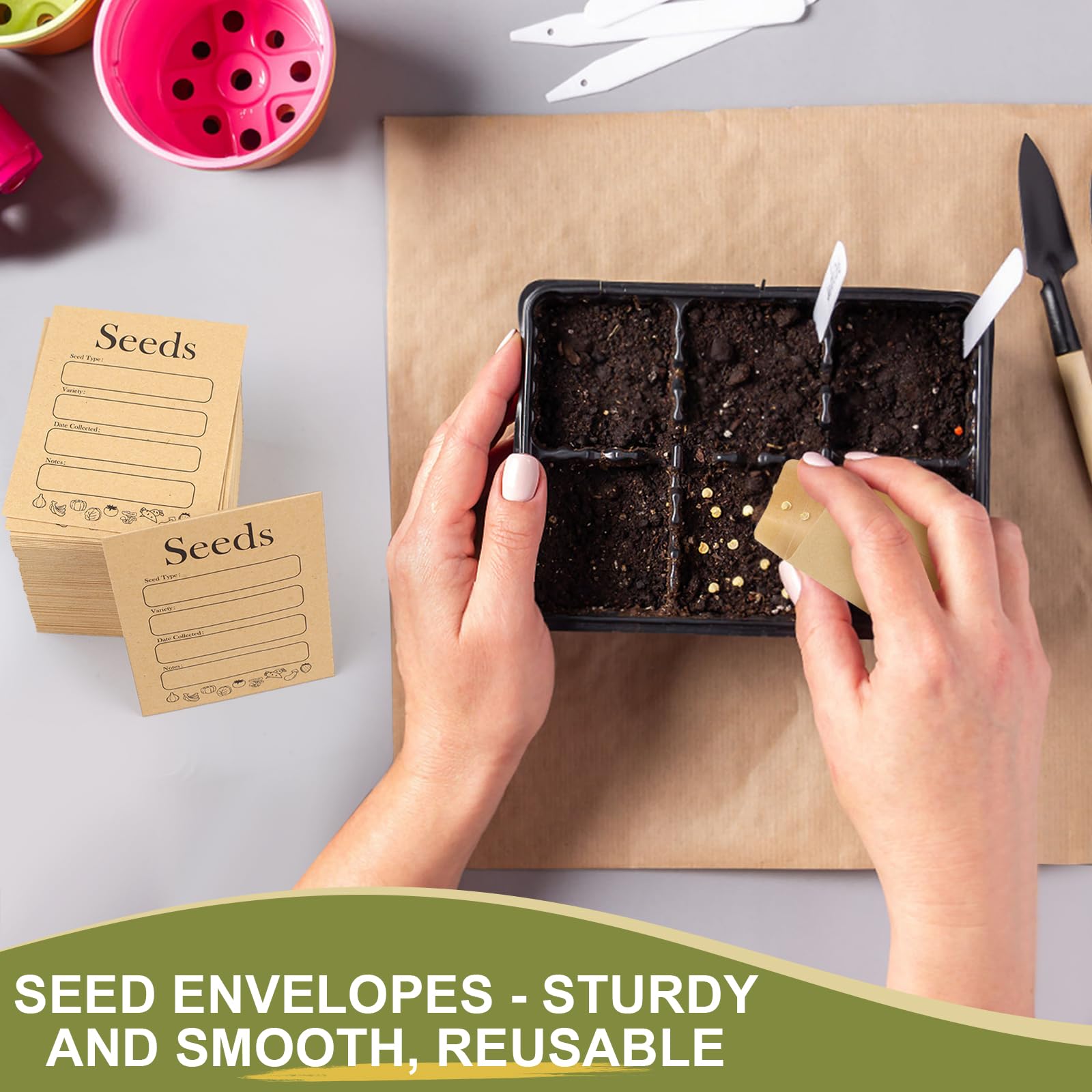 Joyberg 156 PCS Seed Envelopes 3.15”x4.72” - Kraft Paper Self-Sealing Seed Packets for Flower & Vegetable Seed Storage - Perfect for Gardeners, Seed Swapping & Organizing Plant Collections