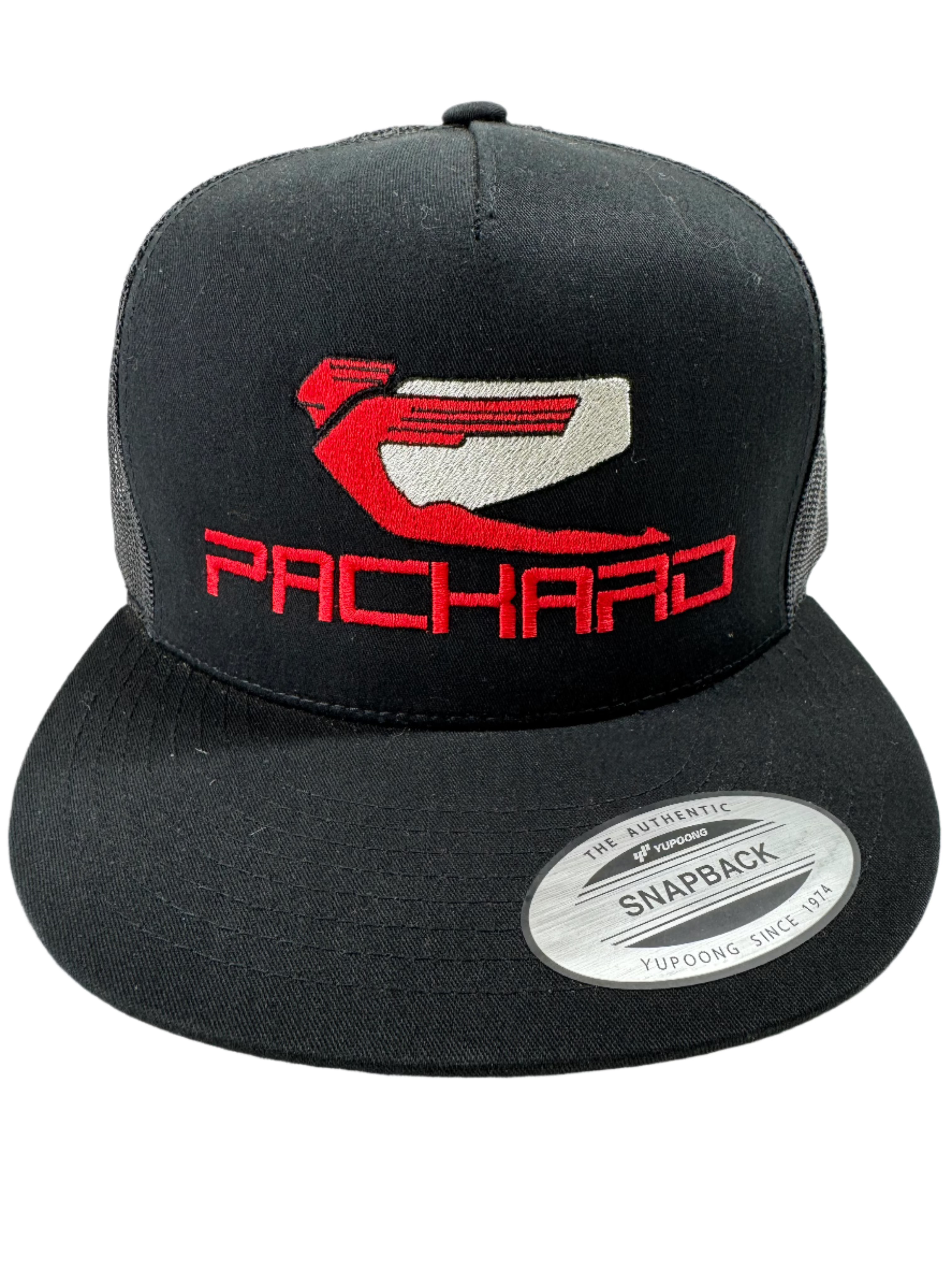Embroidered Trucker Hat with Flat Brim - Red Logo Design for Men & Women | Perfect for Outdoor Activities, Sports, and Casual Wear