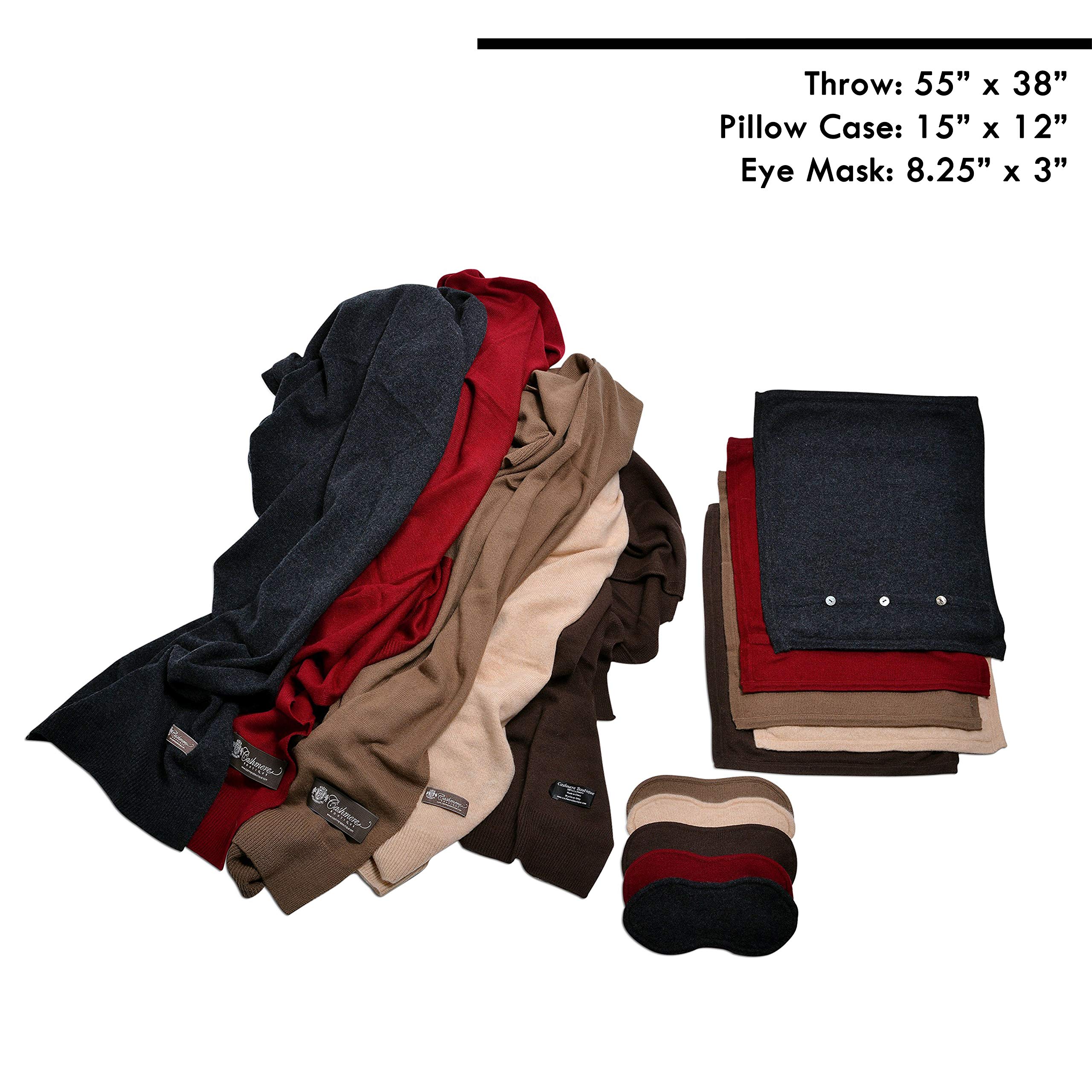 Luxury 100% Pure Cashmere Travel Set - 3-in-1 Soft Cashmere Blanket, Sleep Mask & Pillow Case for Airplane, Car & Home - Premium Winter Accessories Gift for Women & Men