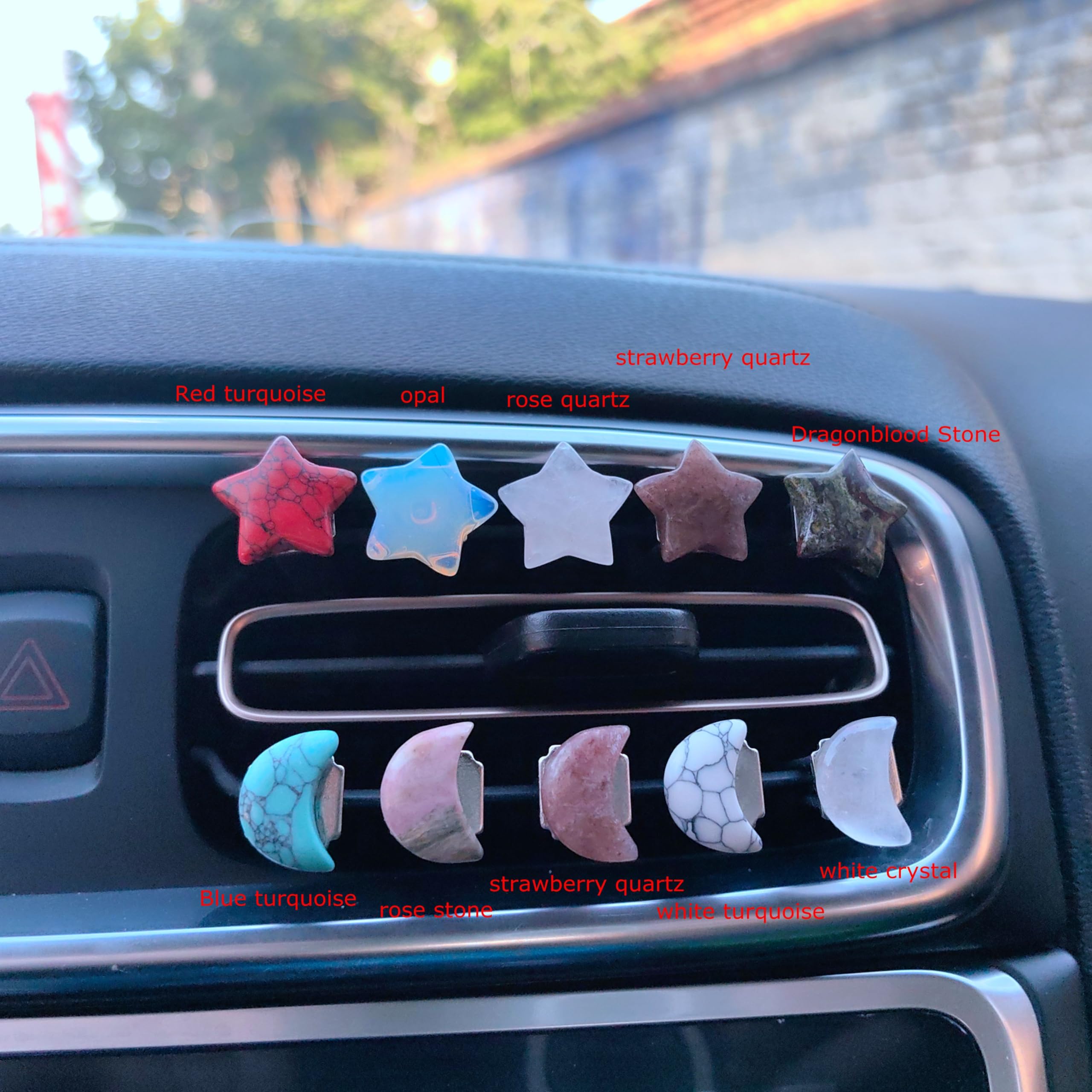 Natural Quartz Crystal Car Vent Clips - Moon Star Mushroom Car Air Freshener Decor, Opal Car Accessories Gift for Women Men | Perfect for Car Interior Decor, Dashboard Ornament & Unique Auto Gifts