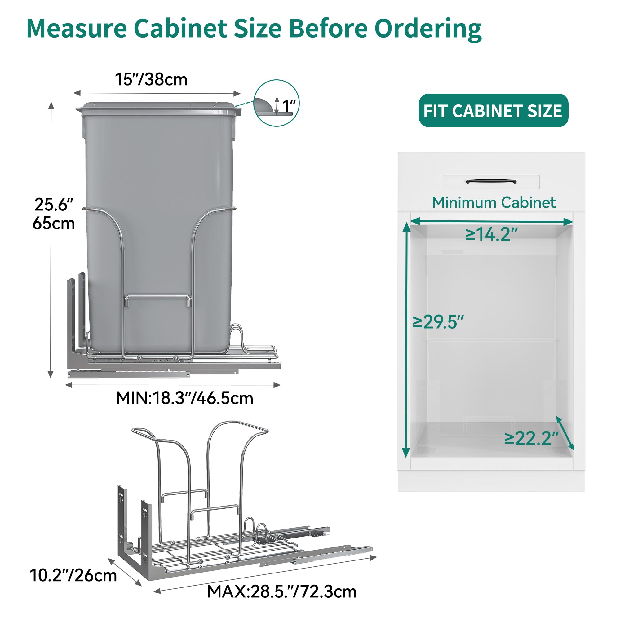 YITAHOME 43 Quart (XL) Pull-Out Trash Can with Lid & Silent Slides - Under Cabinet Recycling Bin for 14.2