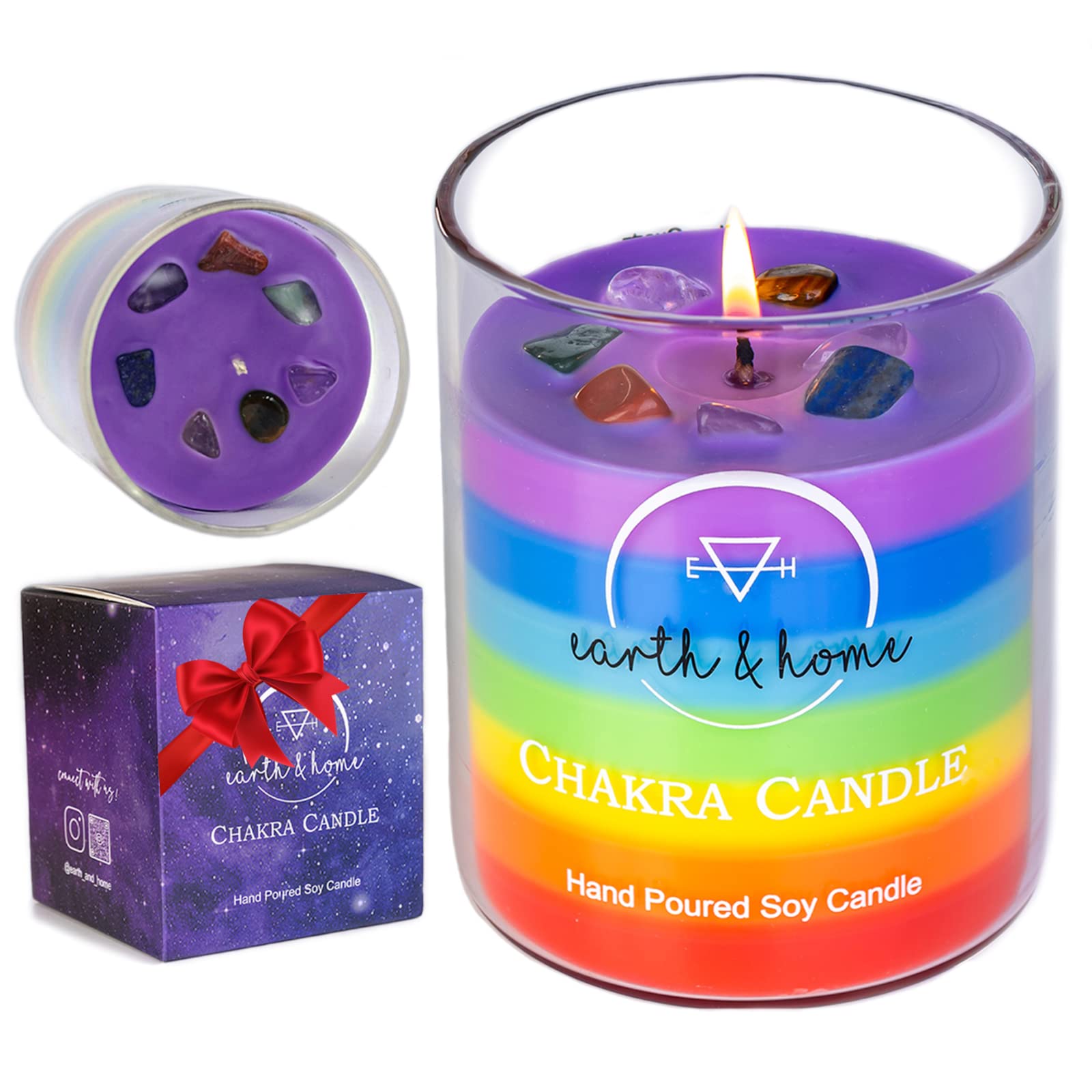 Chakra Crystal Healing Candle with Citronella - Spiritual Manifestation Candle with Embedded Crystals & Stones for Positive Energy, Aura Cleansing & Meditation - Perfect for Yoga, Reiki & Home Relaxation