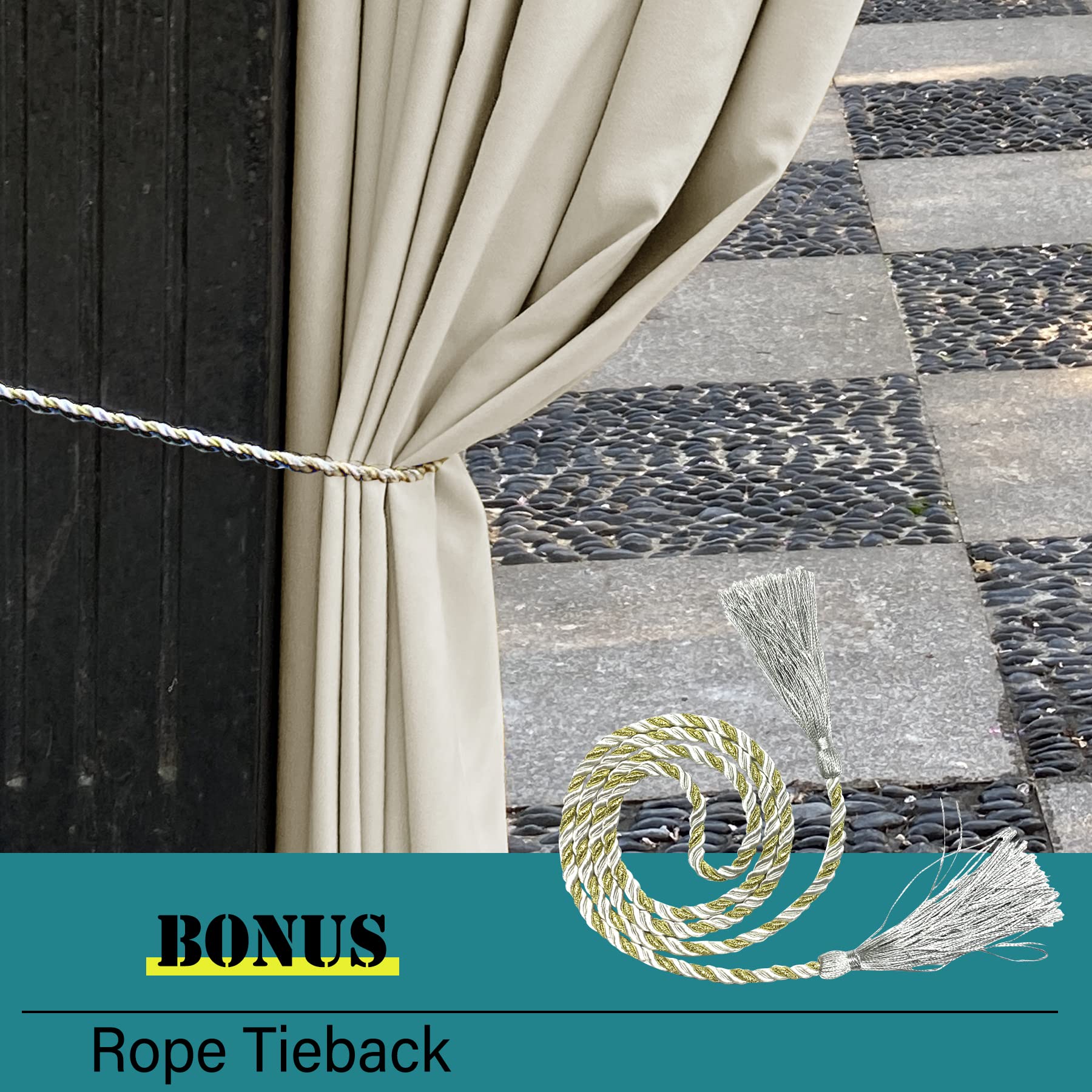 Waterproof Beige Outdoor Curtains 120