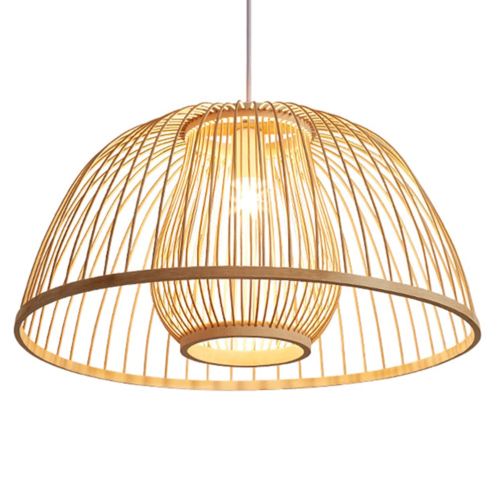 Hand-Woven Rattan Pendant Light - E27 Country Style Round Hanging Lamp with Bamboo Shade for Living Room & Bedroom | Vintage Ceiling Lighting Fixture for Farmhouse, Boho Decor & Dining Room Ambiance