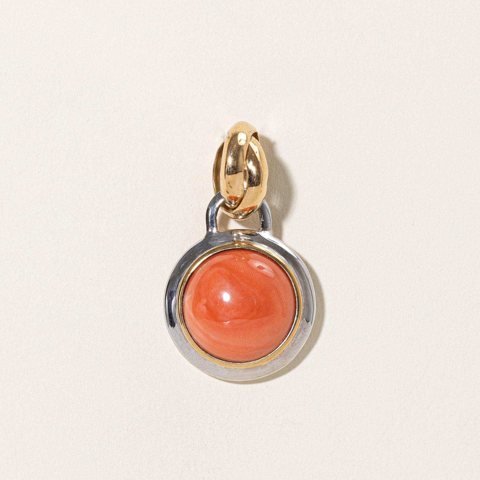 Italian Bezel Set Round Coral Pendant Necklace - 17.00ct Natural Coral Gemstone Jewelry for Women, Perfect for Weddings, Parties & Special Occasions