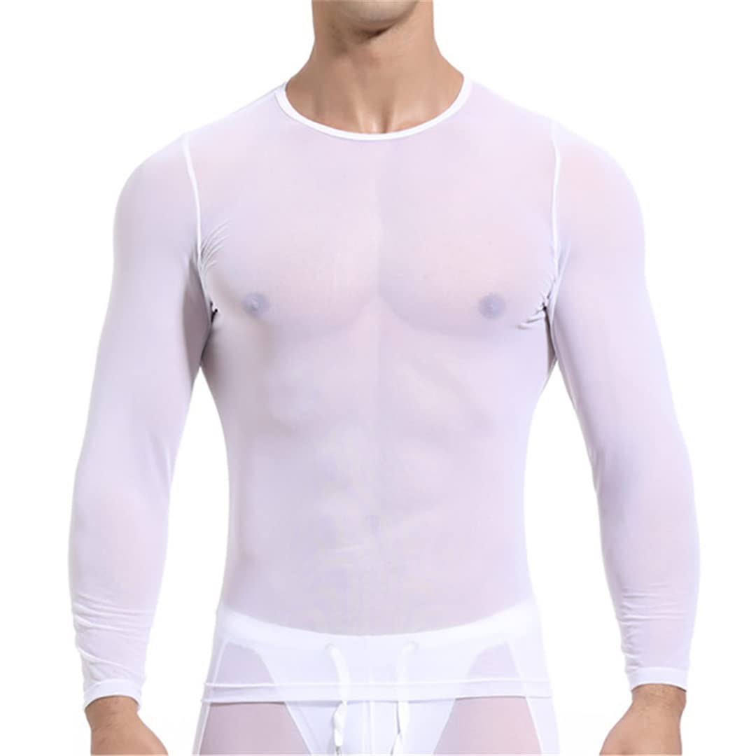 Sexy Mesh Transparent Men's Undershirts - Sheer Long Sleeve Lingerie T-Shirts & Singlet Tops for Sensual Wear & Intimate Moments