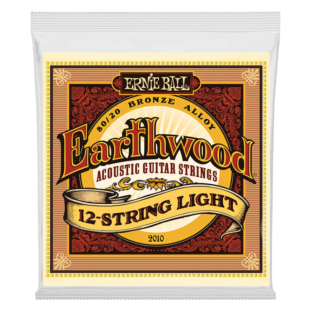 Ernie Ball Earthwood 12-String Light 80/20 Bronze Acoustic Guitar Strings, 9-46 Gauge (P02010) - Perfect for Folk, Rock & Country Music Performances