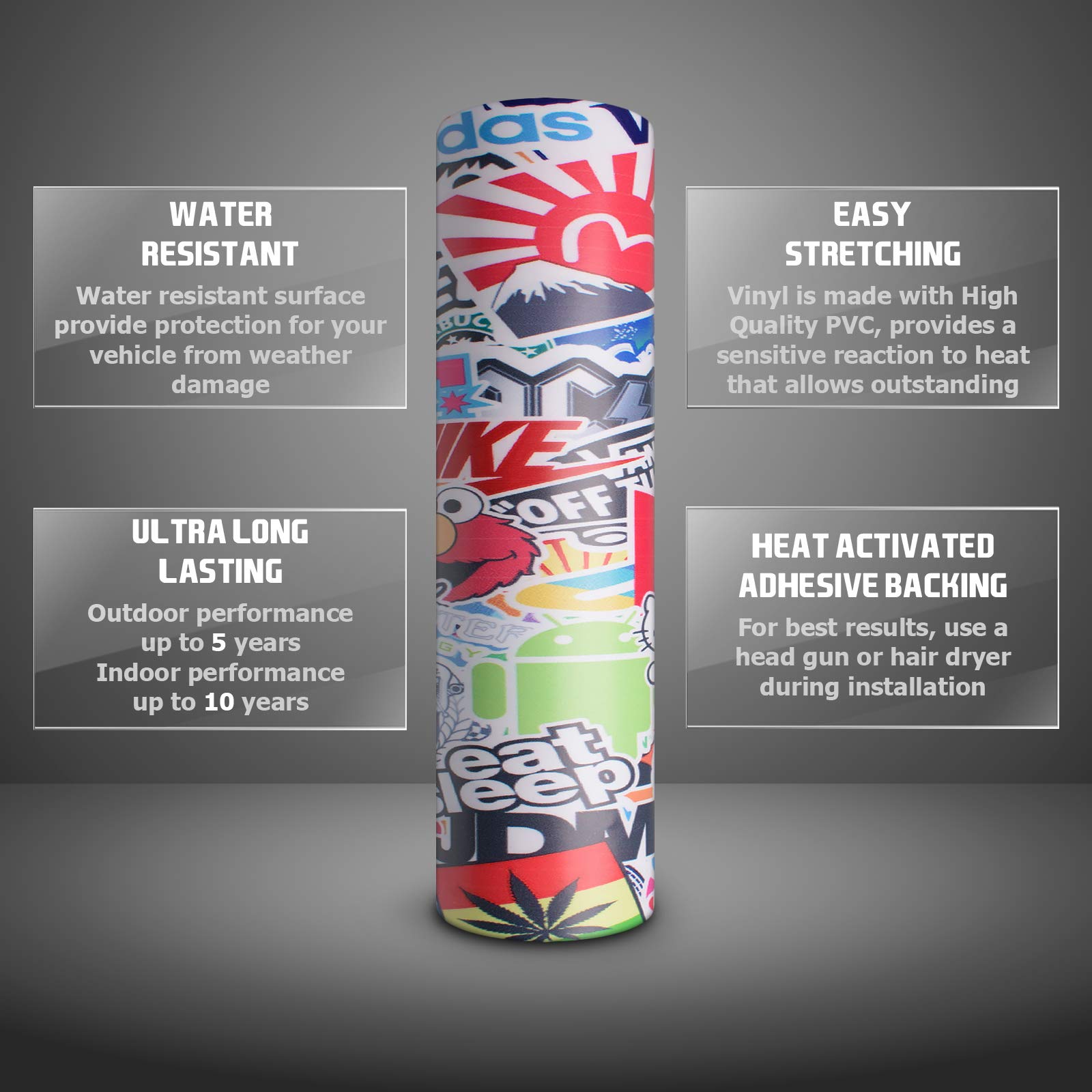 JDM Anime Graffiti Car Vinyl Wrap Sticker - 5FT x 35FT Decal Film for Auto, Laptop & DIY Projects - Free Tool Kit Included - Perfect for Customizing Vehicles, Electronics & Home Decor
