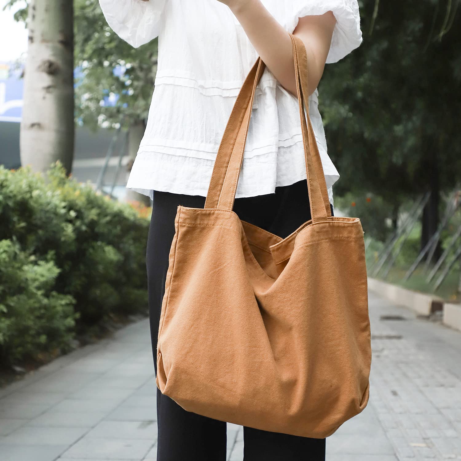 Etercycle Women's Large Canvas Tote Bag - Stylish Casual Shoulder Bag with Interior Pocket for School, Work, Shopping & Travel | Durable & Spacious Hobo Bag (Brown) - Perfect for Daily Commute, Beach Trips & Office Use