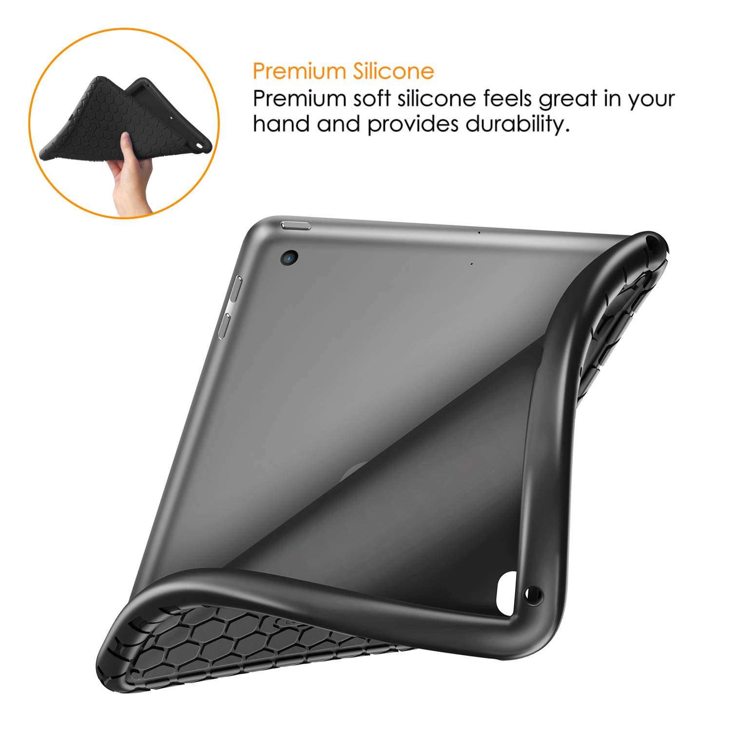 Fintie Honeycomb Series iPad Case - Lightweight Anti-Slip Shockproof Silicone Cover for iPad 6th/5th Gen (2018/2017) & iPad Air 2/Air 1 (9.7 Inch) | Kids Friendly Protective Case for School, Travel & Daily Use - Black