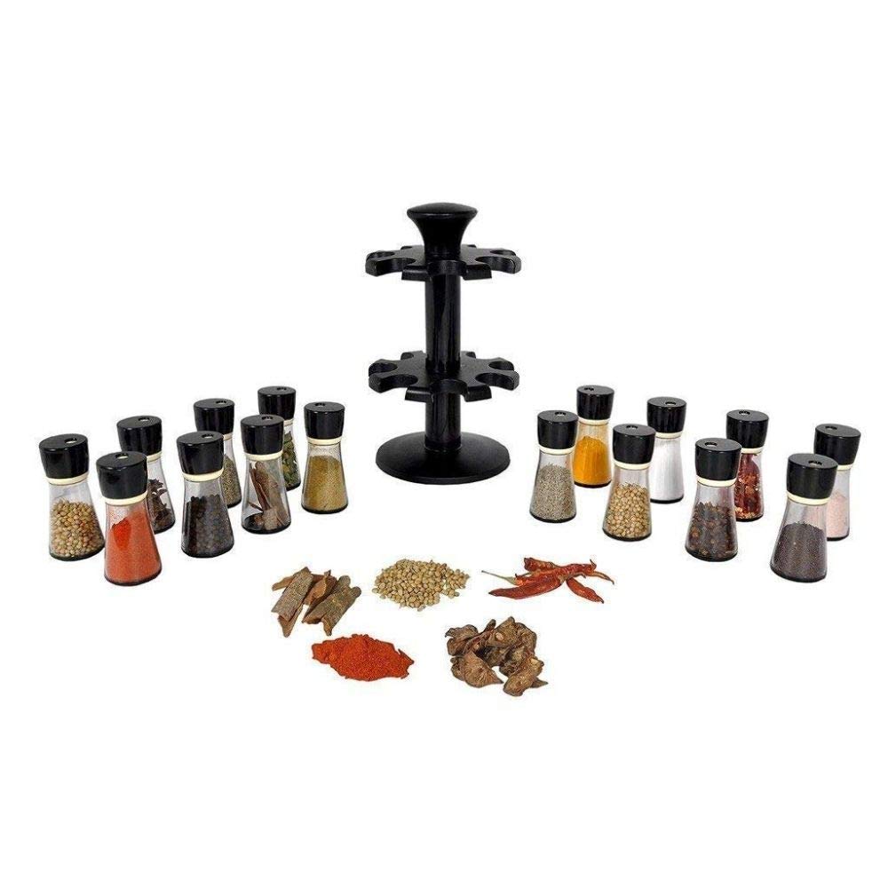 Radhna 16-Piece Clear Revolving Spice Rack Set - Stackable Plastic Spice Containers for Kitchen Storage | Space-Saving Organizer for Countertop, Pantry & Dining Table | Perfect for Cooking, Baking & Spice Display