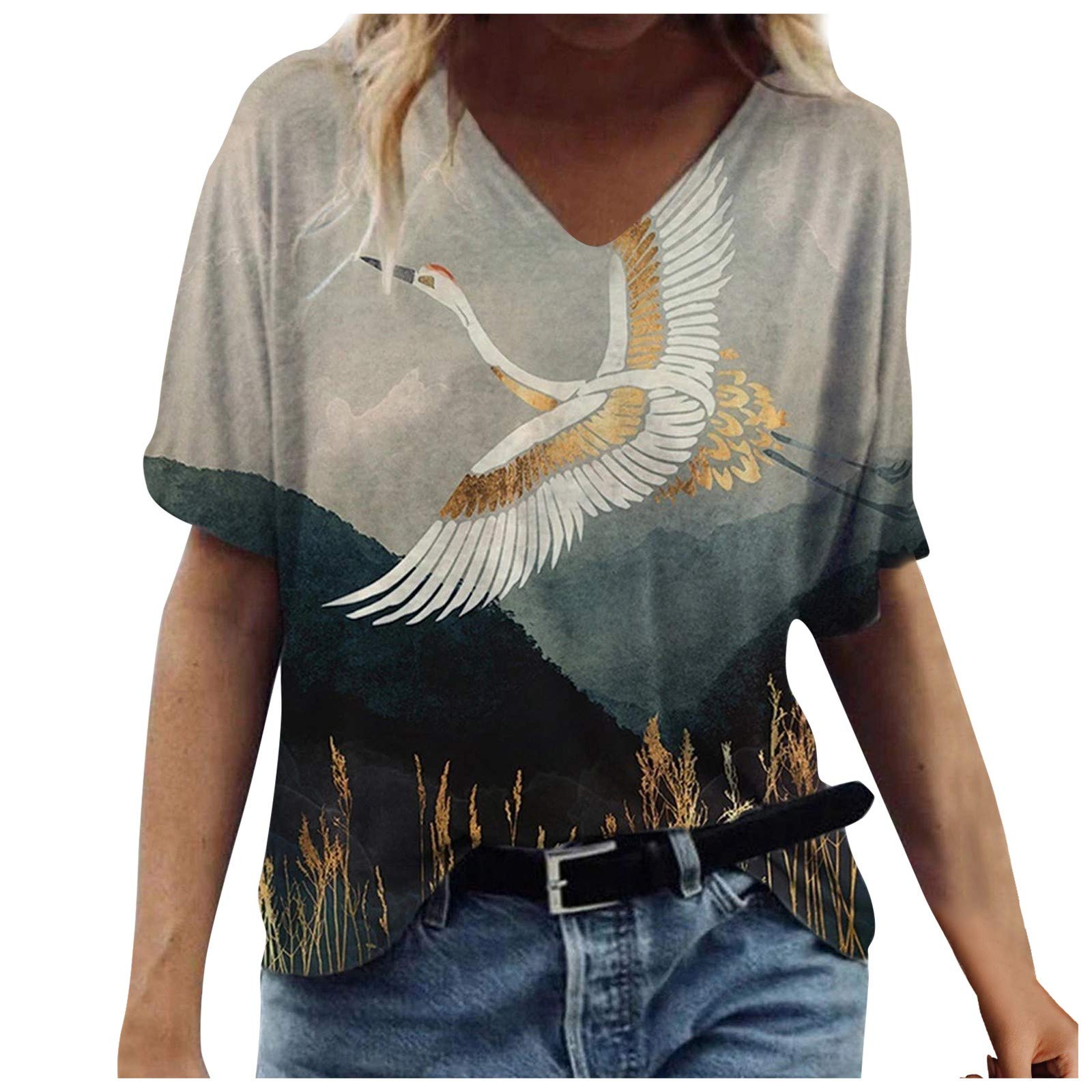 Women's Casual Short Sleeve Twist Front Tunic T-Shirt - Loose Fit Round Neck Cute Top for Summer Outfits, Beach Wear & Everyday Comfort