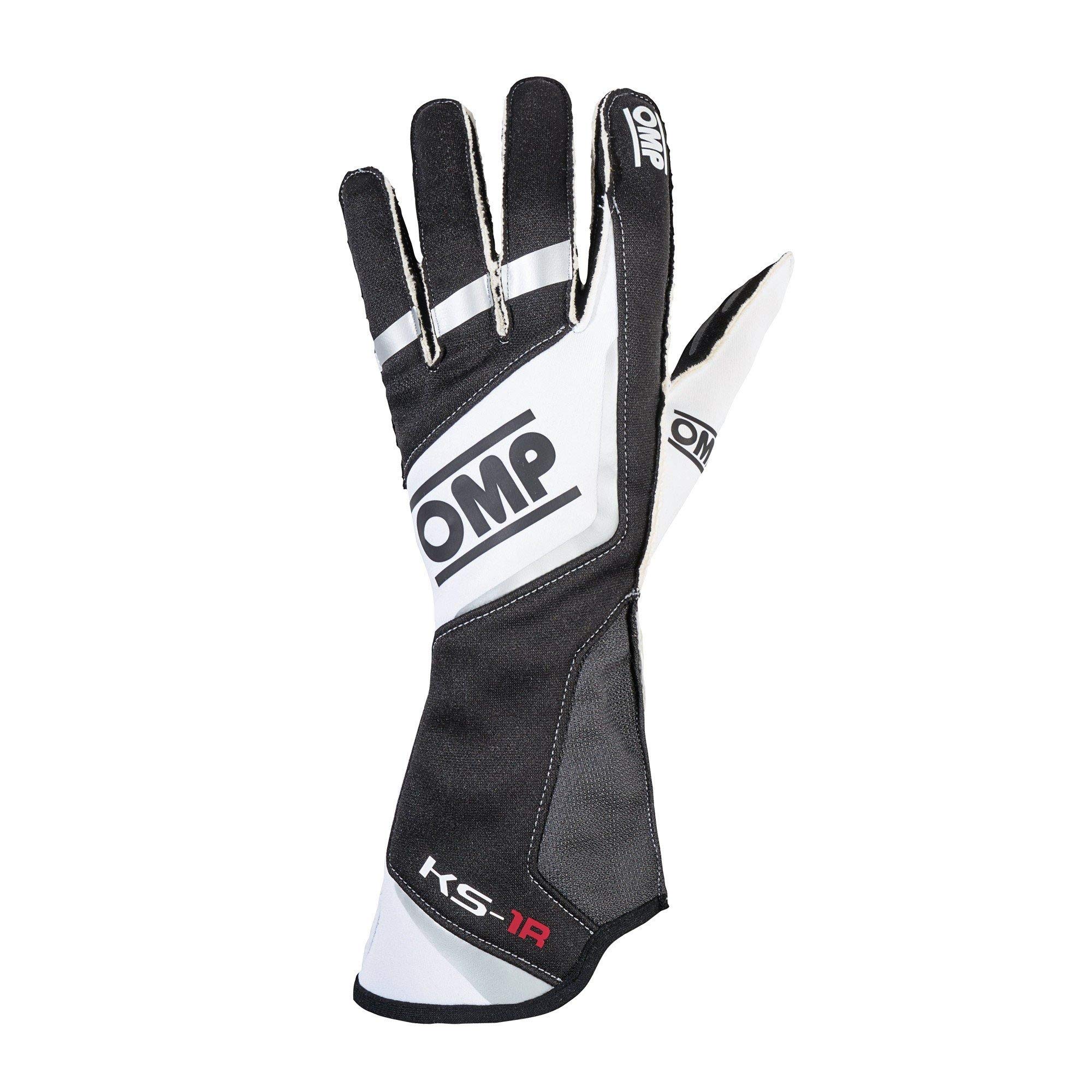 OMP KS-1R Professional Kart Racing Gloves - Breathable & Durable (XXS, Black/White/Silver) for Go-Karting, Motorsports & Racing Enthusiasts