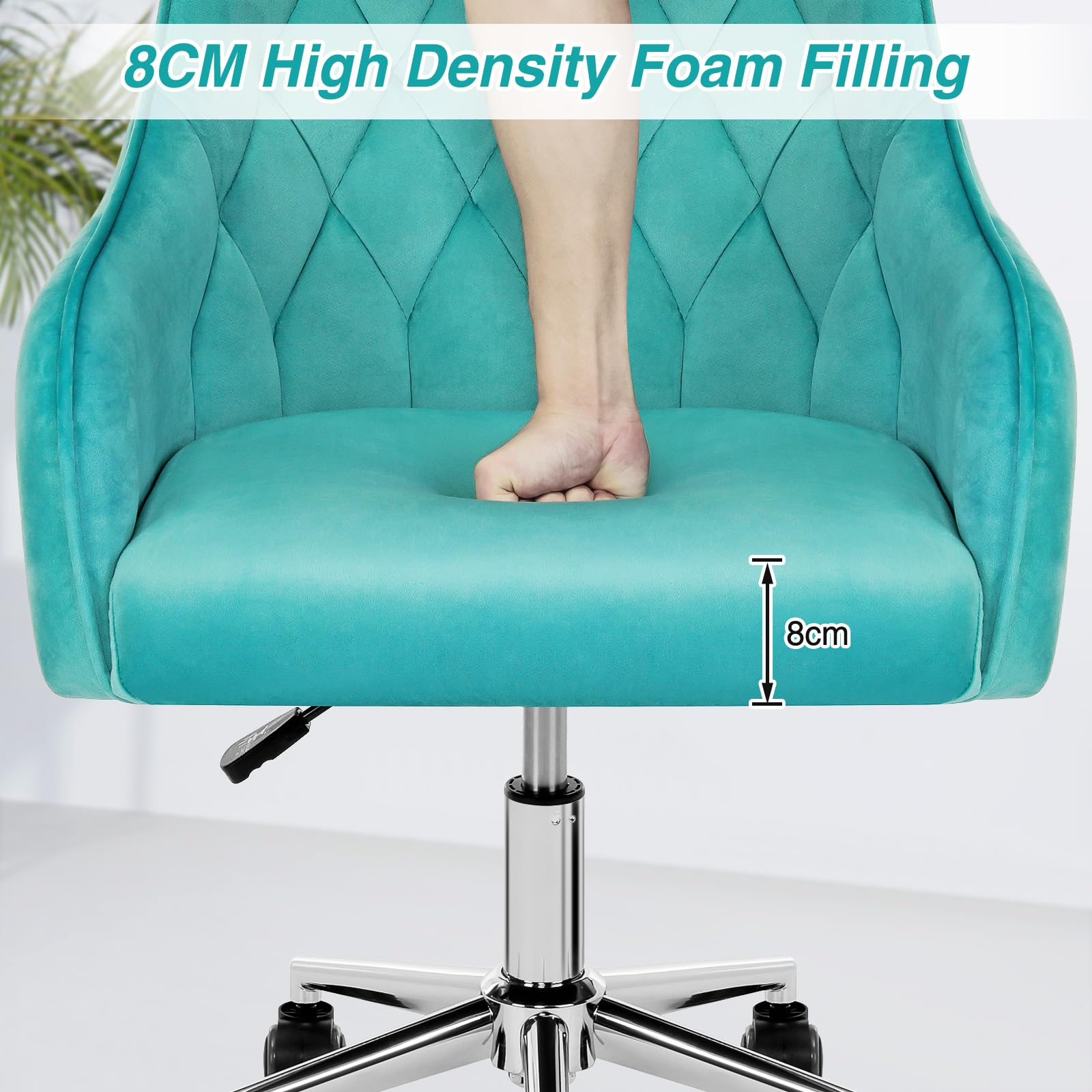 VANSPACE Velvet Adjustable Swivel Desk Chair with Wheels - Green Home Office Chair for Makeup Vanity, Bedroom & Study Room | Comfortable Rolling Chair for Work, Gaming & Beauty Station