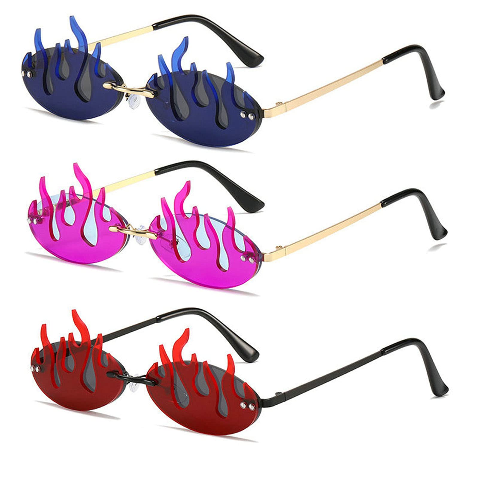 Trendy Oval Rimless Flame Sunglasses for Women & Men - Small Frame UV Protection Eyewear for Party, Halloween, Cosplay & Summer Outdoor Activities