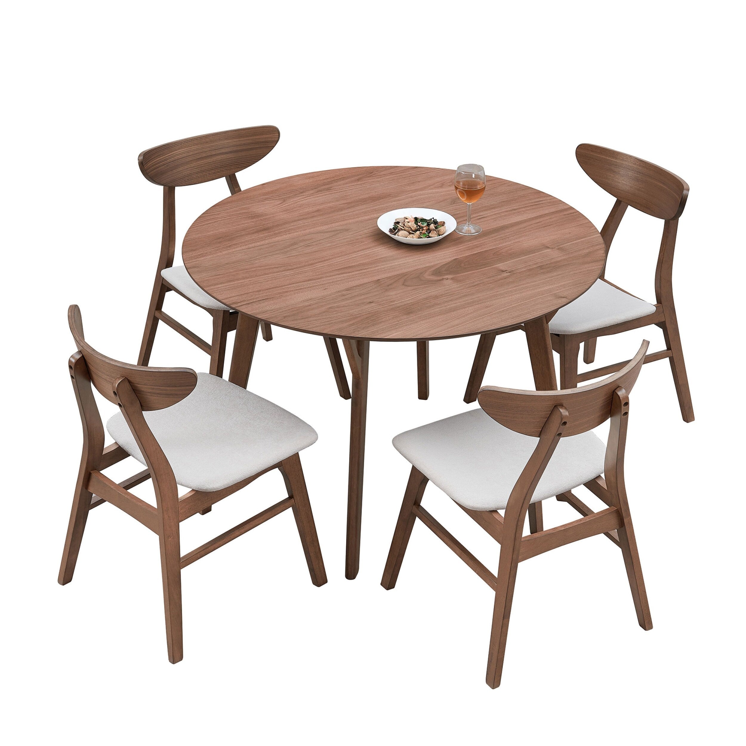 42-Inch Round Dining Table for 4 - Solid Wood & MDF Modern Kitchen Table with Space-Saving Design | Perfect for Small Apartments, Breakfast Nooks & Cozy Dining Spaces