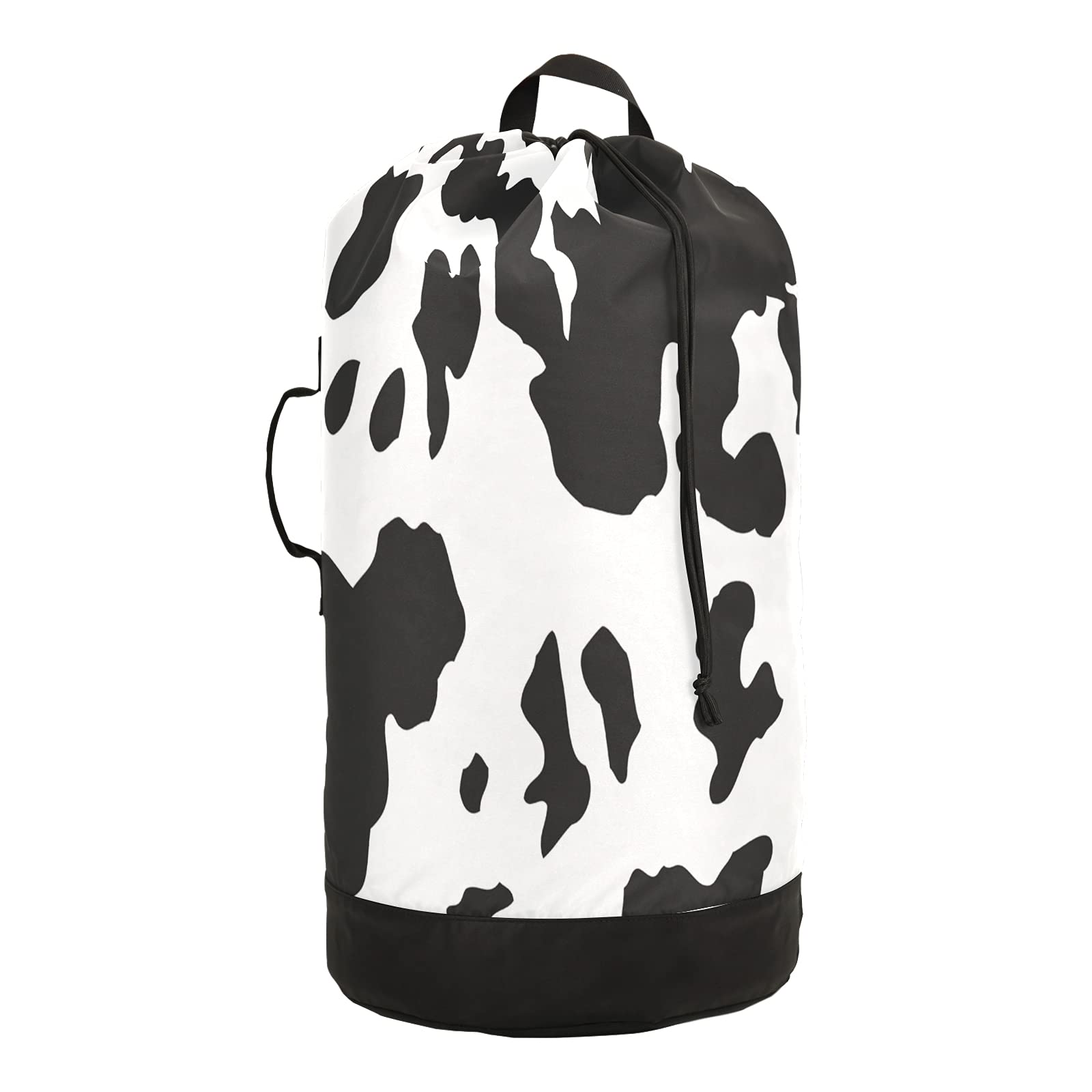 Waterproof Cow Print Laundry Bag with Drawstring Closure & Shoulder Straps - Durable Dirty Clothes Hamper, Storage Basket for Travel, Dorm, Camping & Home Organization