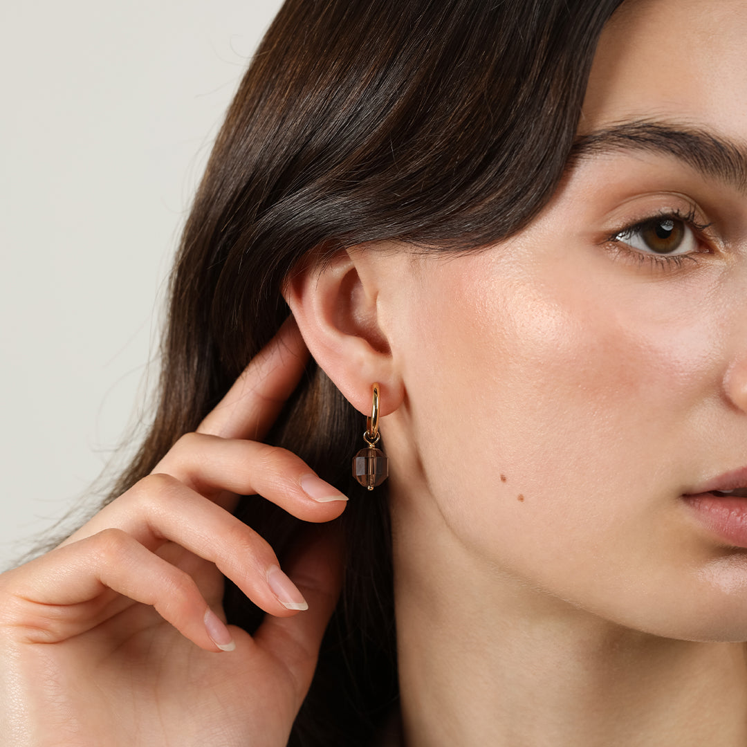 Maple Hoop Charm with Stone of Growth - Set of 2 Dainty Earrings for Women | Perfect for Everyday Wear, Spiritual Healing & Gift Giving