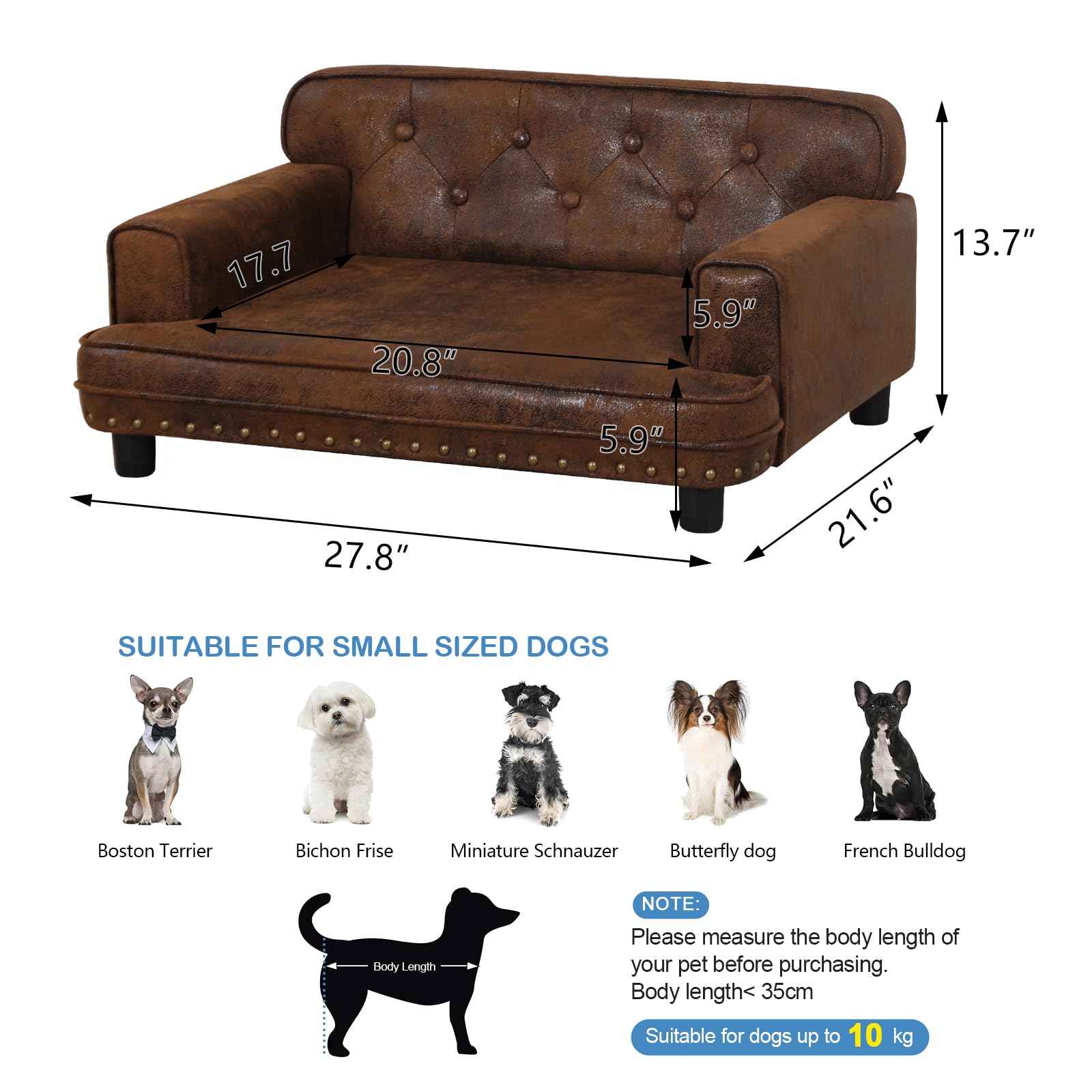 Premium Orthopedic Dog Bed & Cat Sofa - Wooden Frame Suede Pet Couch for Small Breeds, Washable Removable Cover (Coffee Brown) - Perfect for Living Room, Bedroom & Pet Nursery Comfort