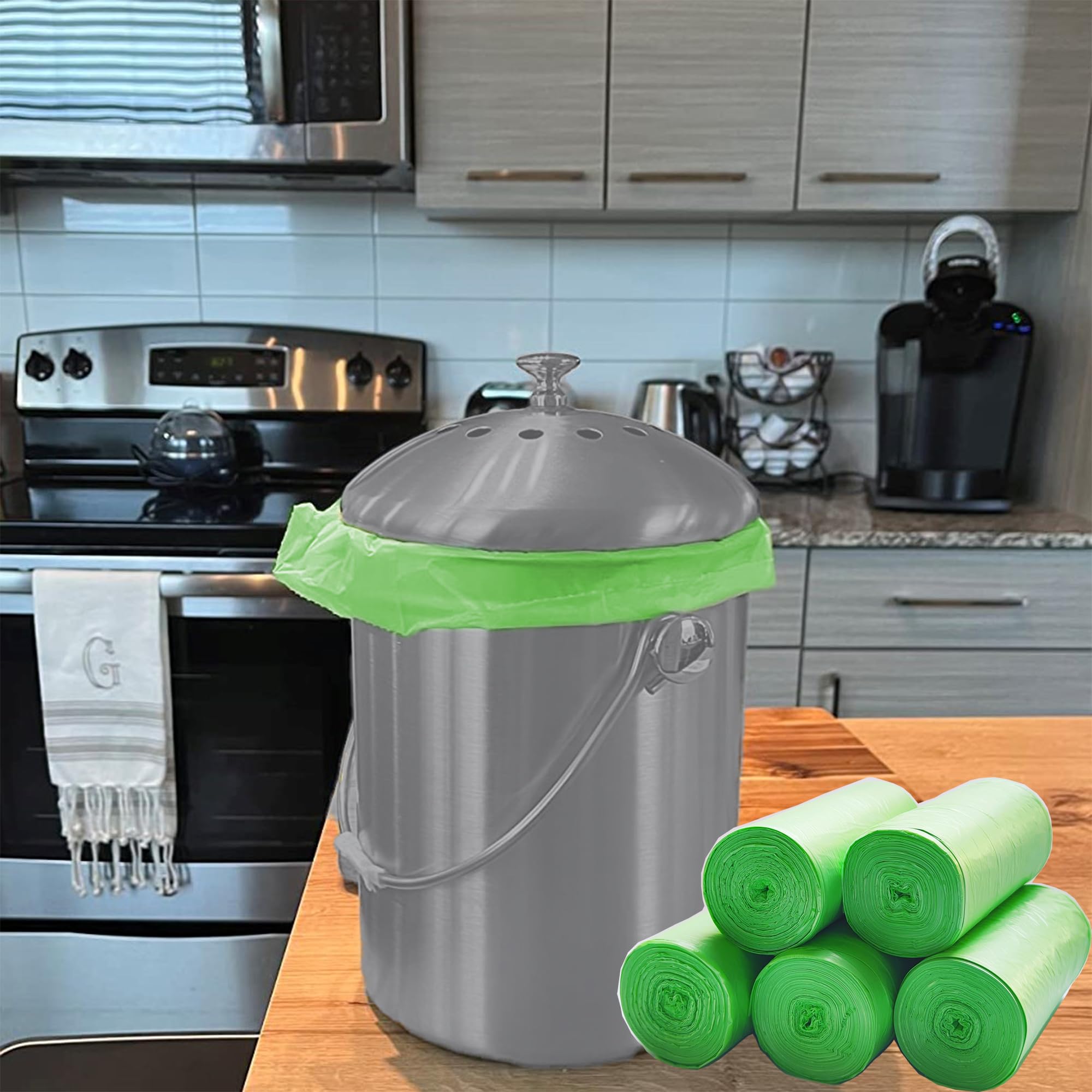 200 Counts 2.6 Gallon Compostable Trash Bags - Eco-Friendly Kitchen Compost Bin Liners (10L) | Small Biodegradable Food Scrap Bags for Bedroom, Bathroom & Office | Perfect for Organic Waste Disposal & Indoor Composting