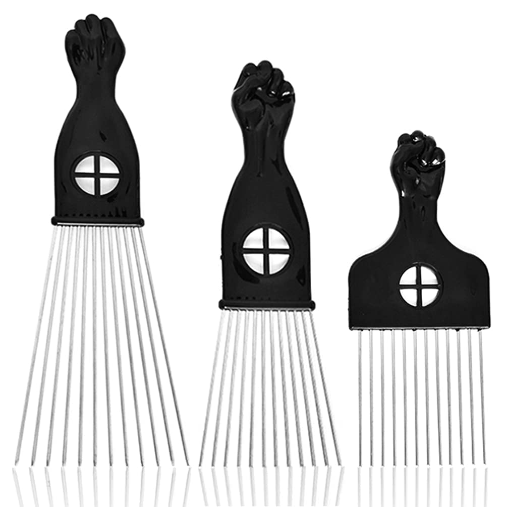 MODSIGHT Afro Pick for Curly Hair - 3 Pack Metal Hair Comb for Women & Men - Black Plastic & Metal Hair Styling Tool - Perfect for Natural Hair Care, Twist Outs & Defining Curls