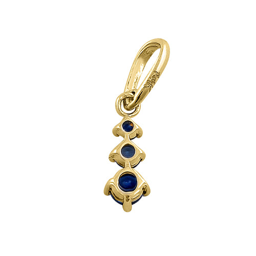 14K Yellow Gold Triple Round Blue Sapphire & CZ Pendant Necklace for Women - Elegant Jewelry Gift for Birthday, Anniversary & Special Occasions