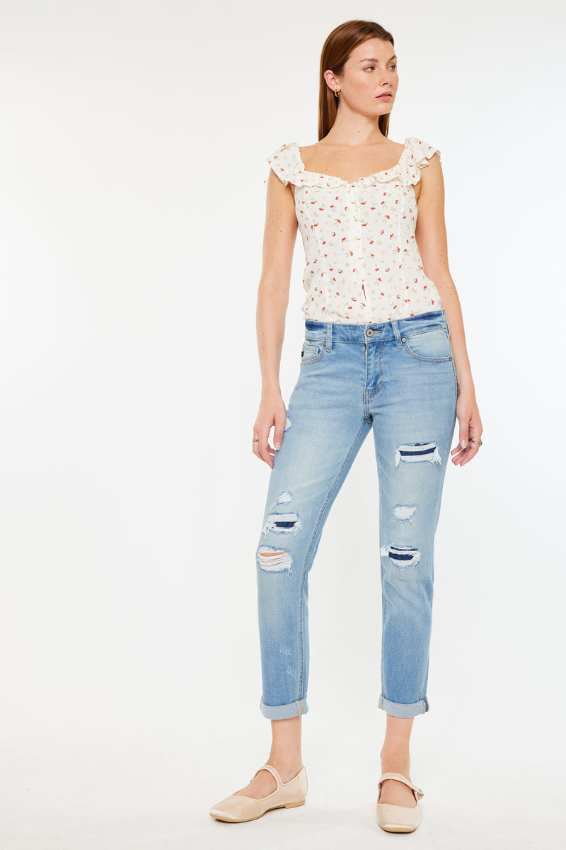 Luxanna Mid Rise Slim Boyfriend Jeans for Women - Comfortable Stretch Denim Pants - Perfect for Casual Outings, Weekend Wear & Everyday Style