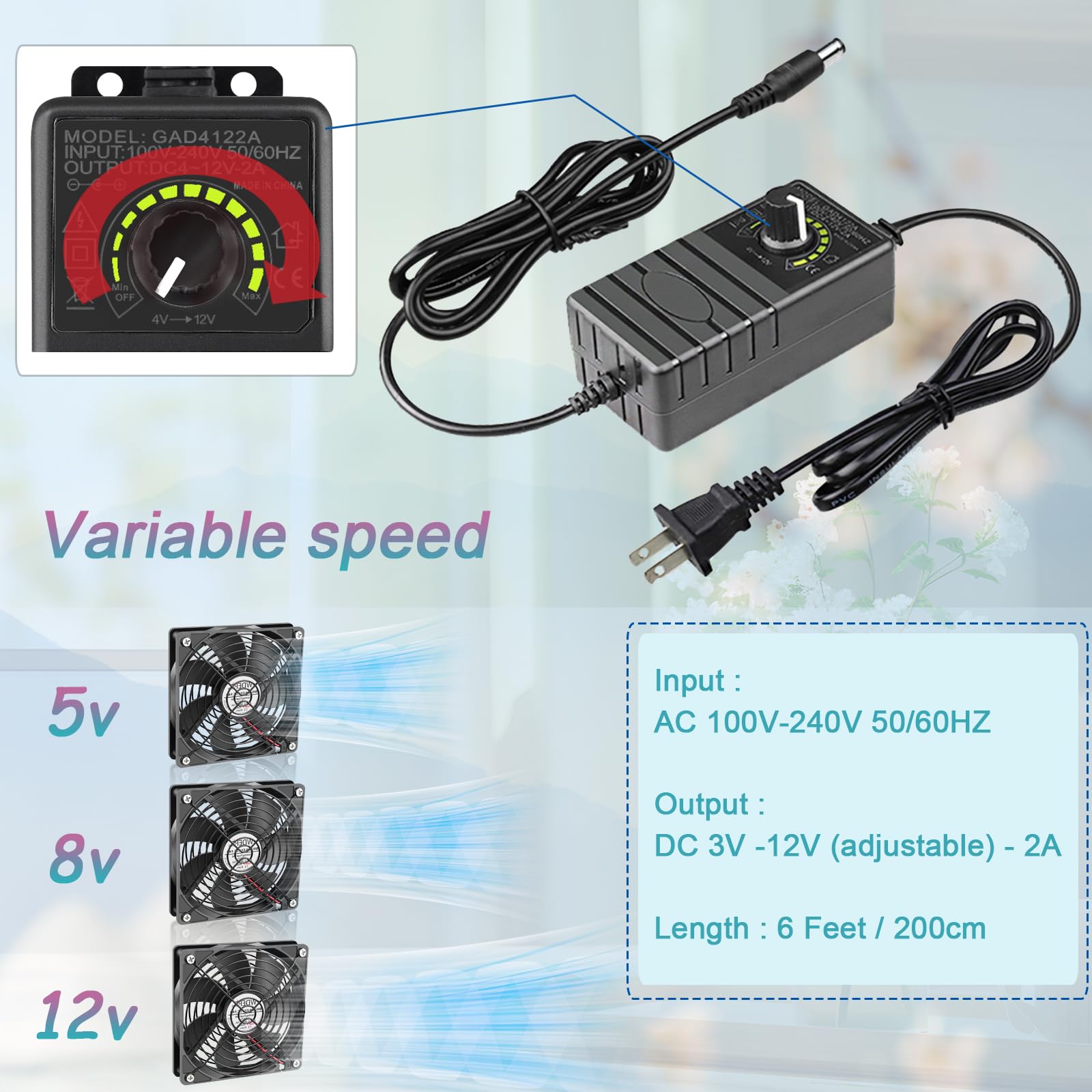 120mm High-Powered AC Computer Fan with 110V-240V to 12V DC Speed Controller - Perfect for Cooling PS5, Xbox, Router, Modem, Grow Tent, Amplifier & Electronics - Ideal for Gaming Setups, Home Servers & Biltong Drying