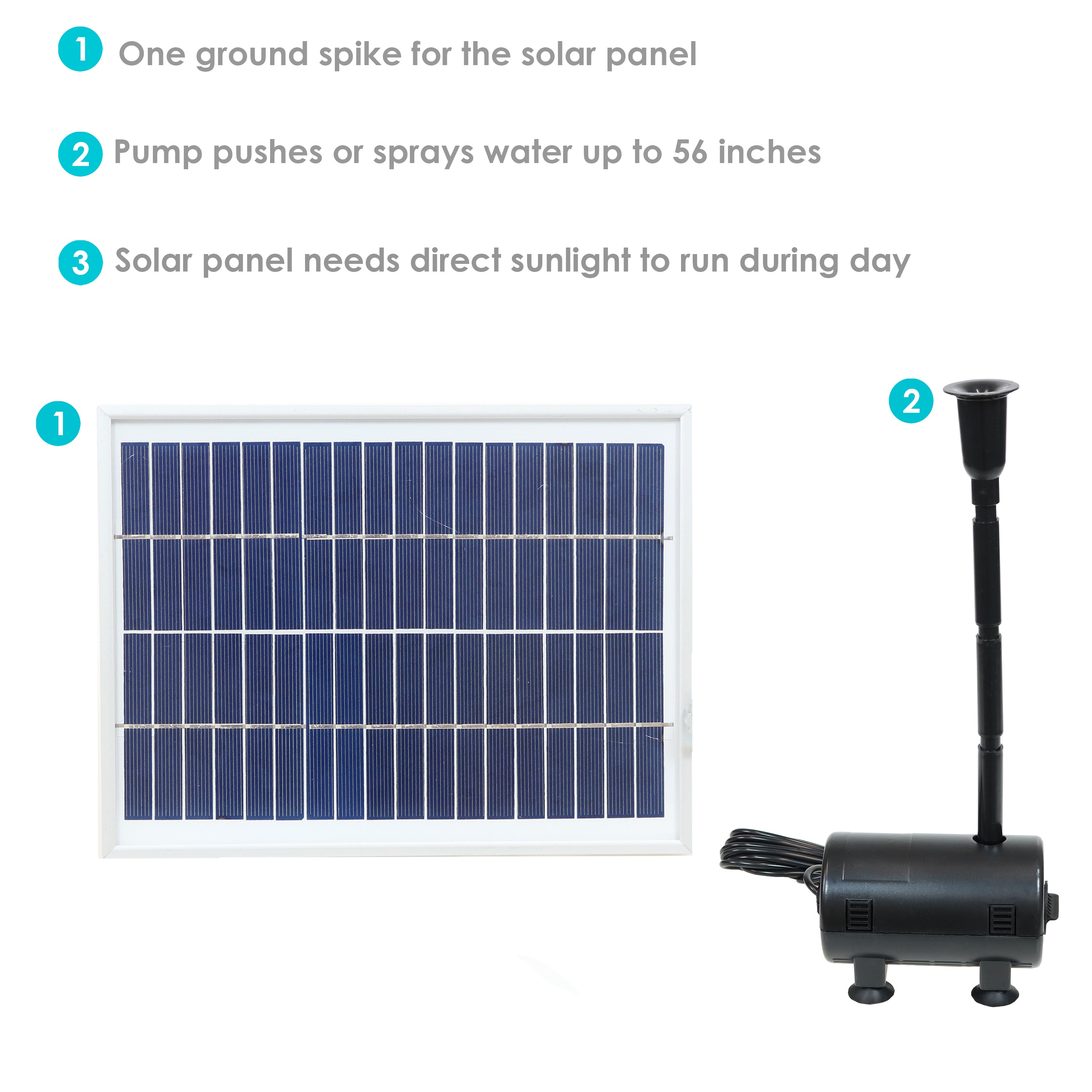 Sunnydaze Solar Fountain Pump Kit with Battery Pack & LED Light - 132 GPH Flow Rate, 56 ft Lift Height - Perfect for Garden Ponds, Birdbaths, and Outdoor Water Features