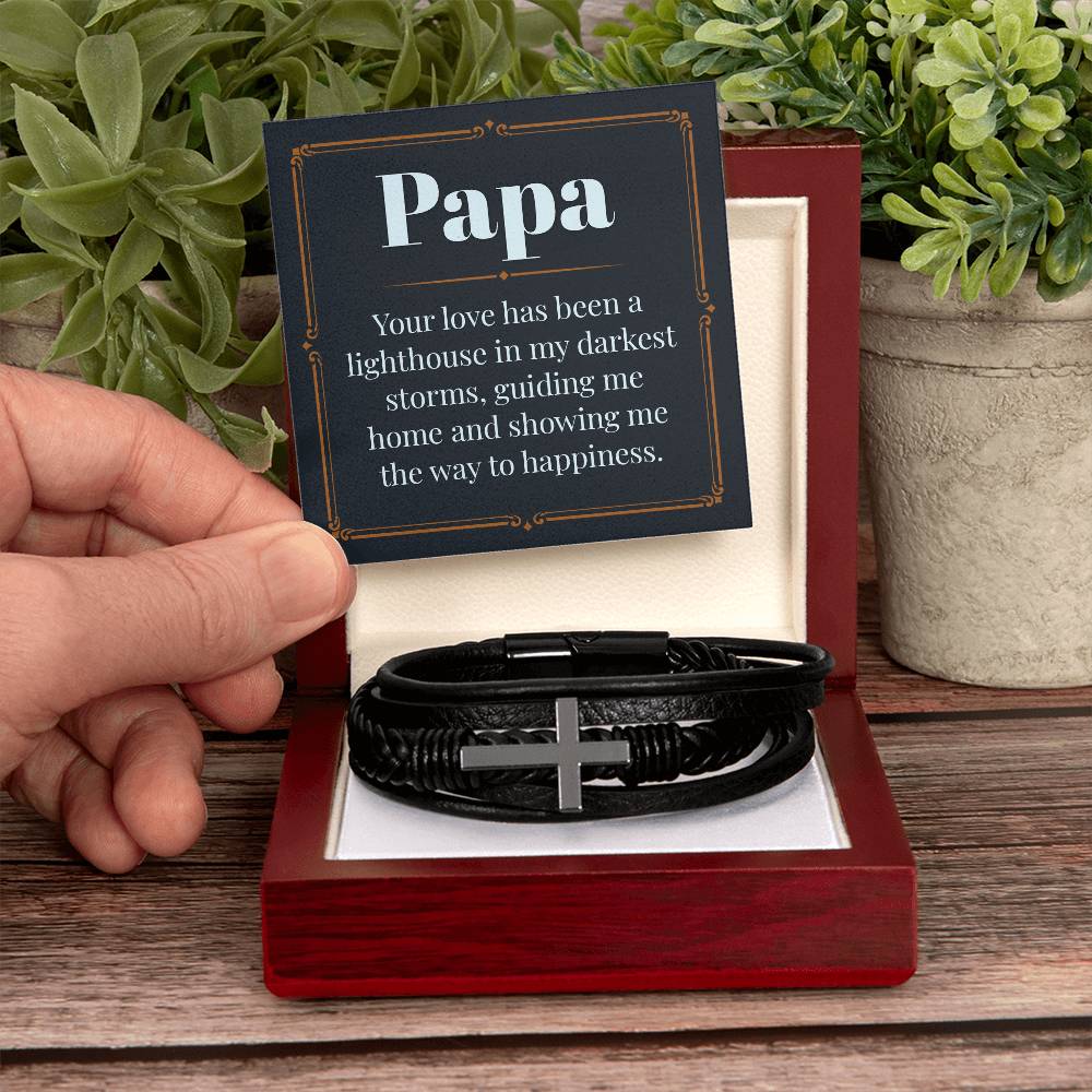 Men's Leather Bracelet with Cross Pendant - Thoughtful Gift for Dad, Father's Day, Birthday & Christmas | Religious Jewelry for Christian Men