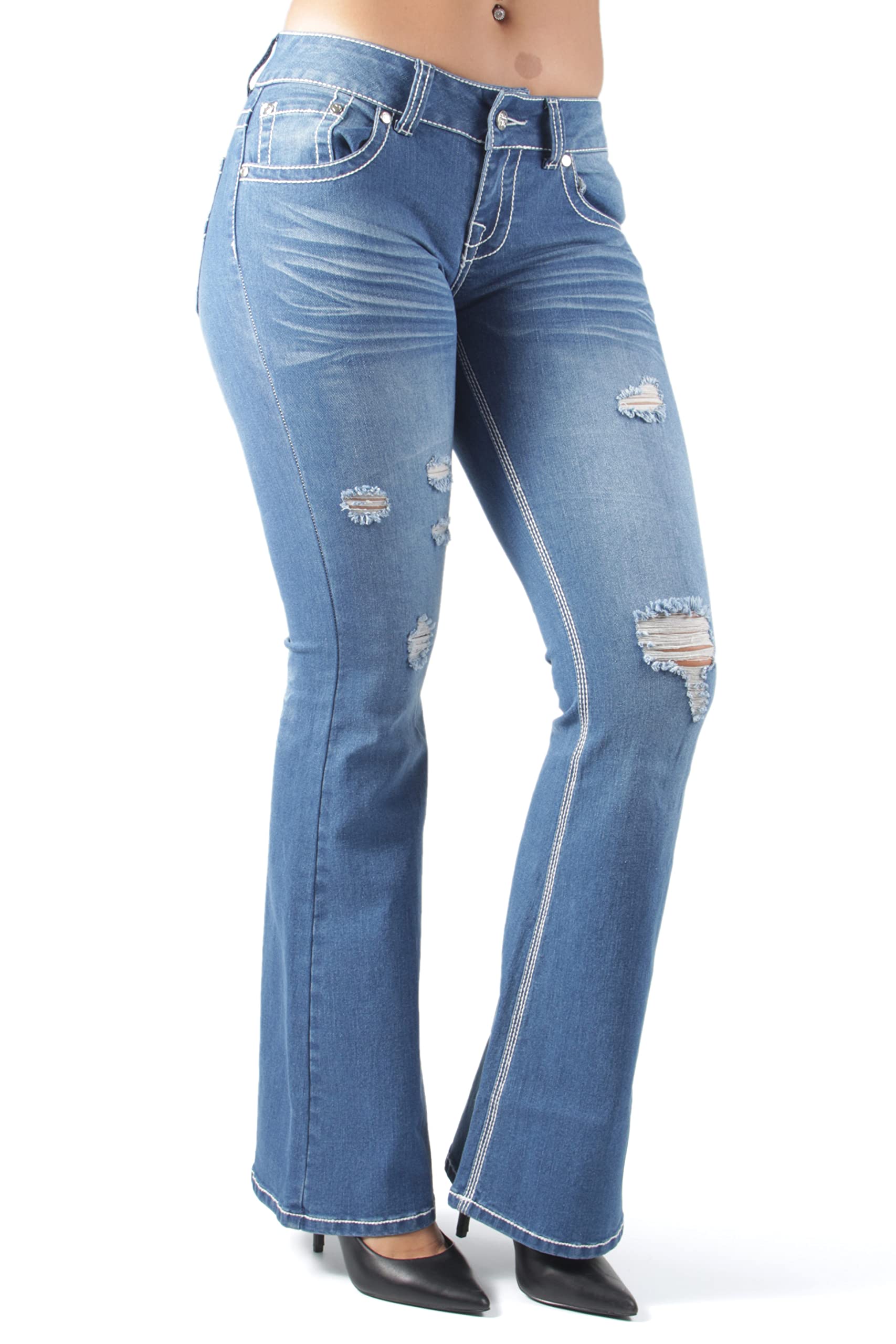 Sexy Flare Bootleg Ripped Women's Jeans - Premium Stretch Denim Pants for Casual Wear & Night Out