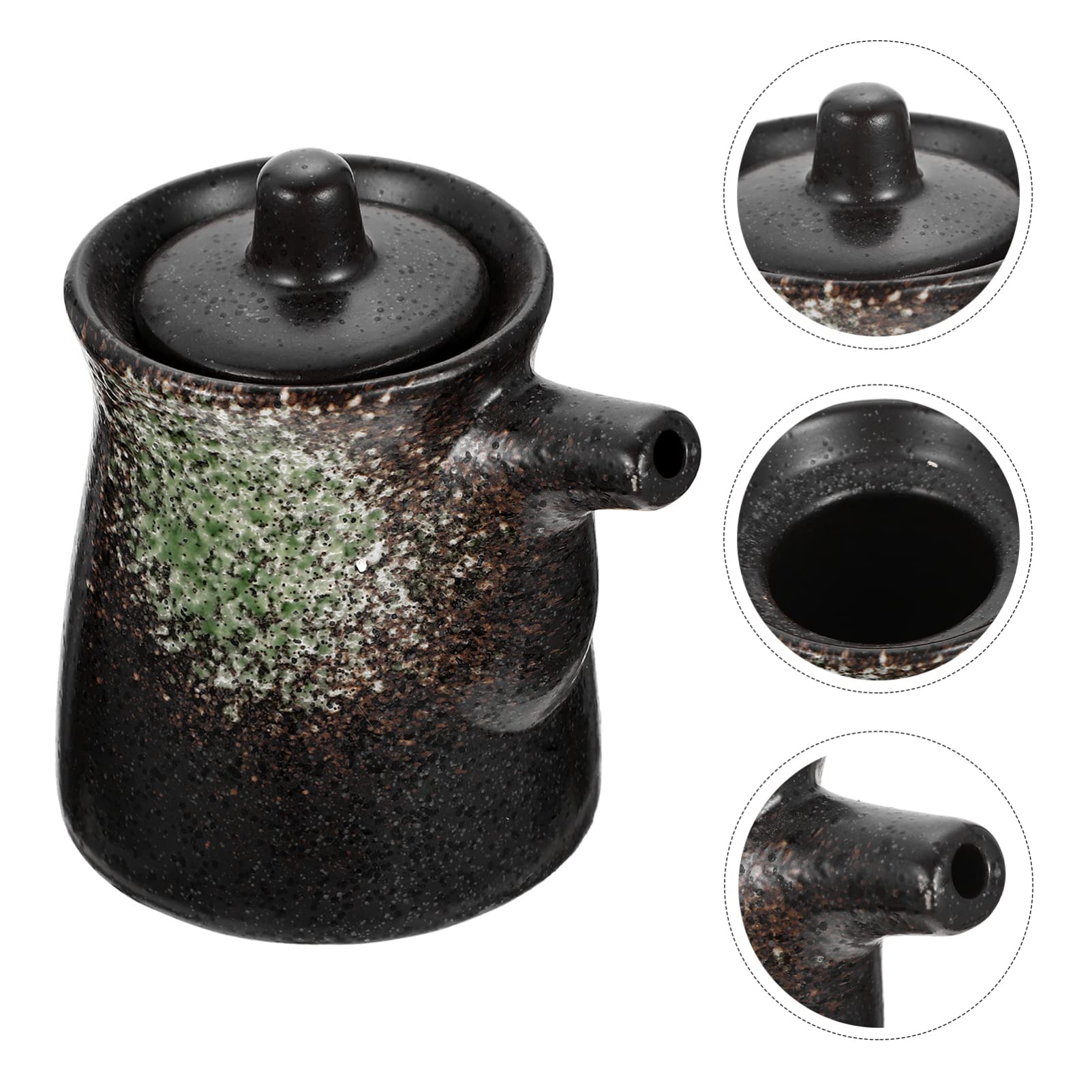 Premium Japanese Style Ceramic Soy Sauce Dispenser - Elegant Oil & Vinegar Dispenser with Lid - Perfect for Shoyu, Ponzu & Liquid Condiments - Ideal for Kitchen Countertop & Dining Table Display (Green)