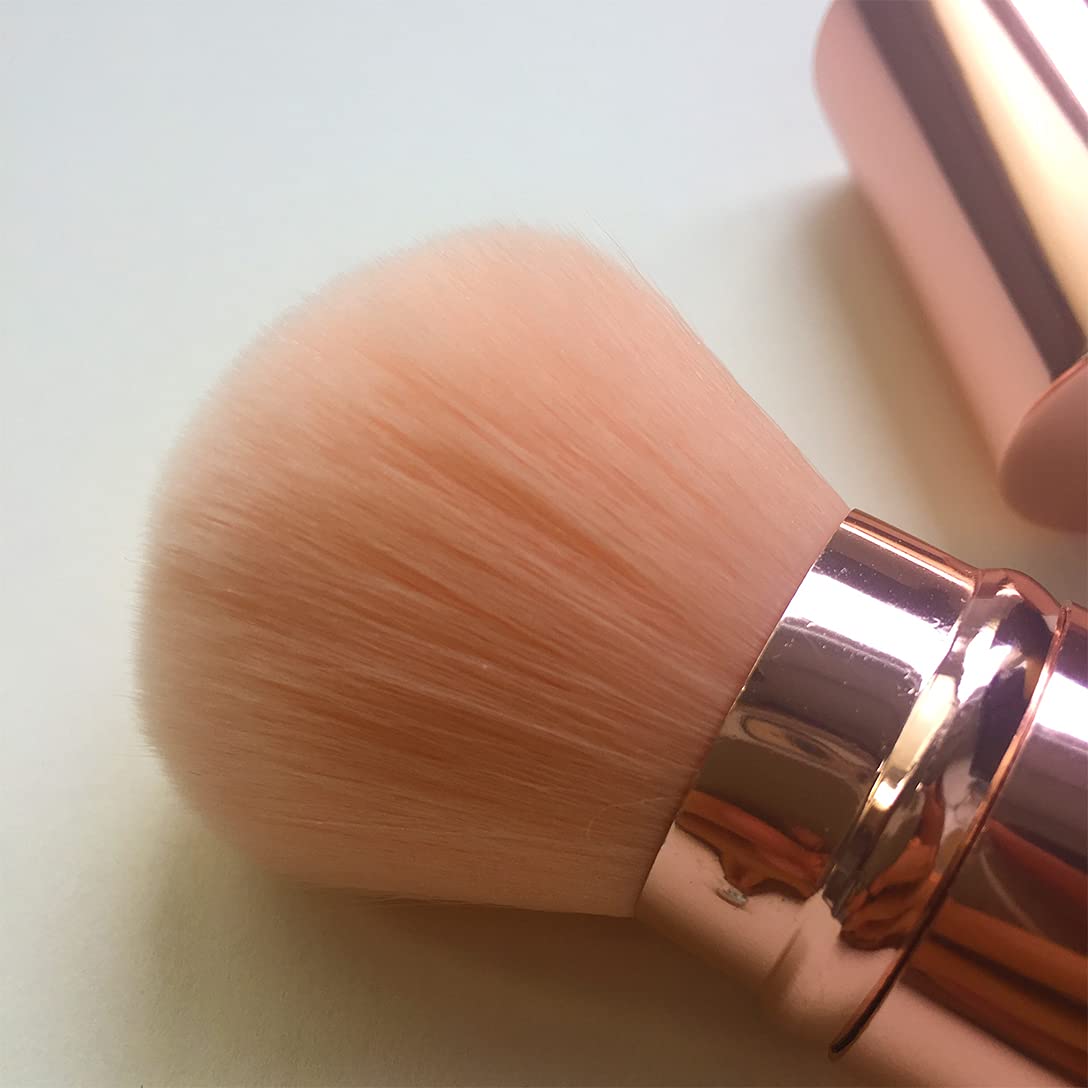 Retractable Kabuki Brush Set - Rose Gold for Blush & Foundation - Travel-Friendly Makeup
