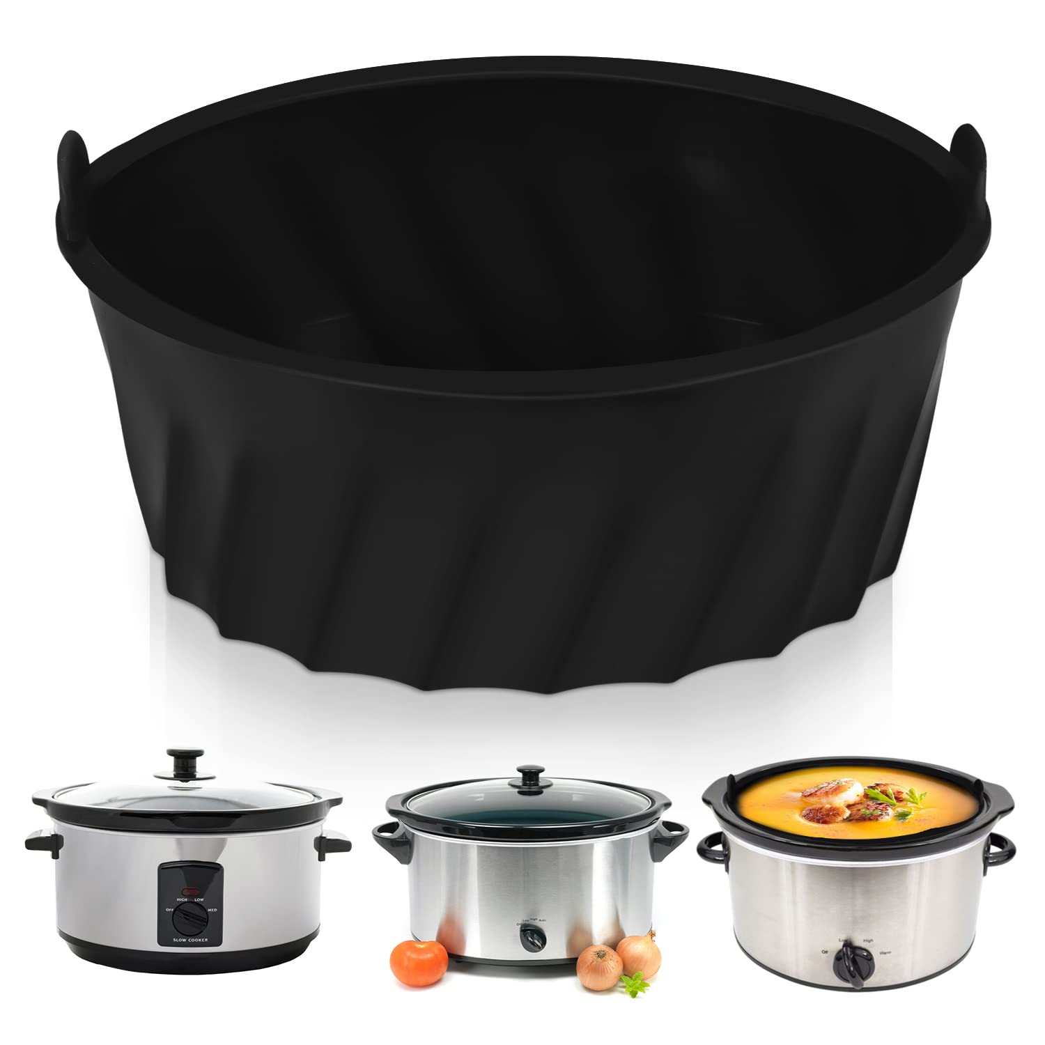 Reusable Silicone Slow Cooker Liner for 6 Quart Crockpot - Leakproof, Dishwasher Safe Slow Cooker Divider Compatible with 6 Qt Oval Pots (Black) | Perfect for Meal Prep, Leftovers & Easy Cleanup