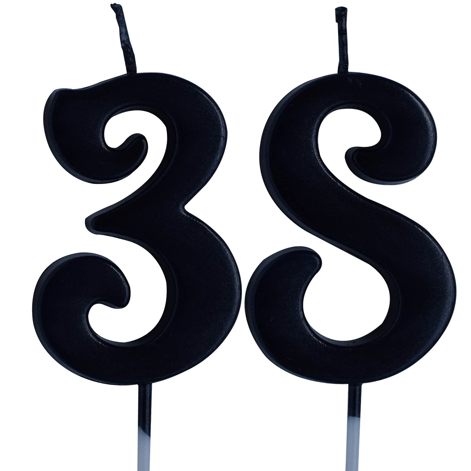 Black 38th Birthday Candle - Number 38 Cake Topper for Women & Men - Party Decorations & Supplies - Perfect for Birthday Cakes, Celebrations & Anniversaries